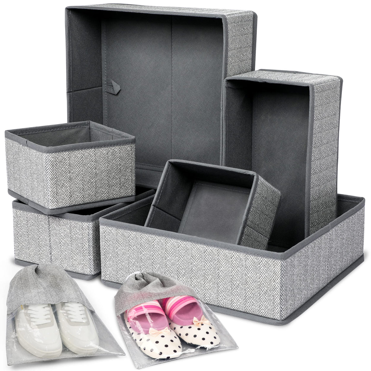 Faustyle Drawer Organisers – Pack of 6 wardrobe storage organizer with Sturdy Fabric & Foldable Cardboard Inserts - Organiser storage for Underwear