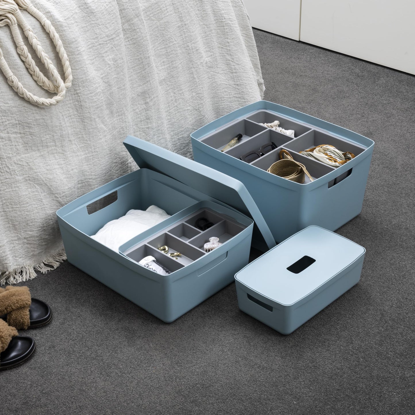 IDEA HOME Storage Boxes with Lids 10 Pieces - Plastic Storage Box - Storage Organiser