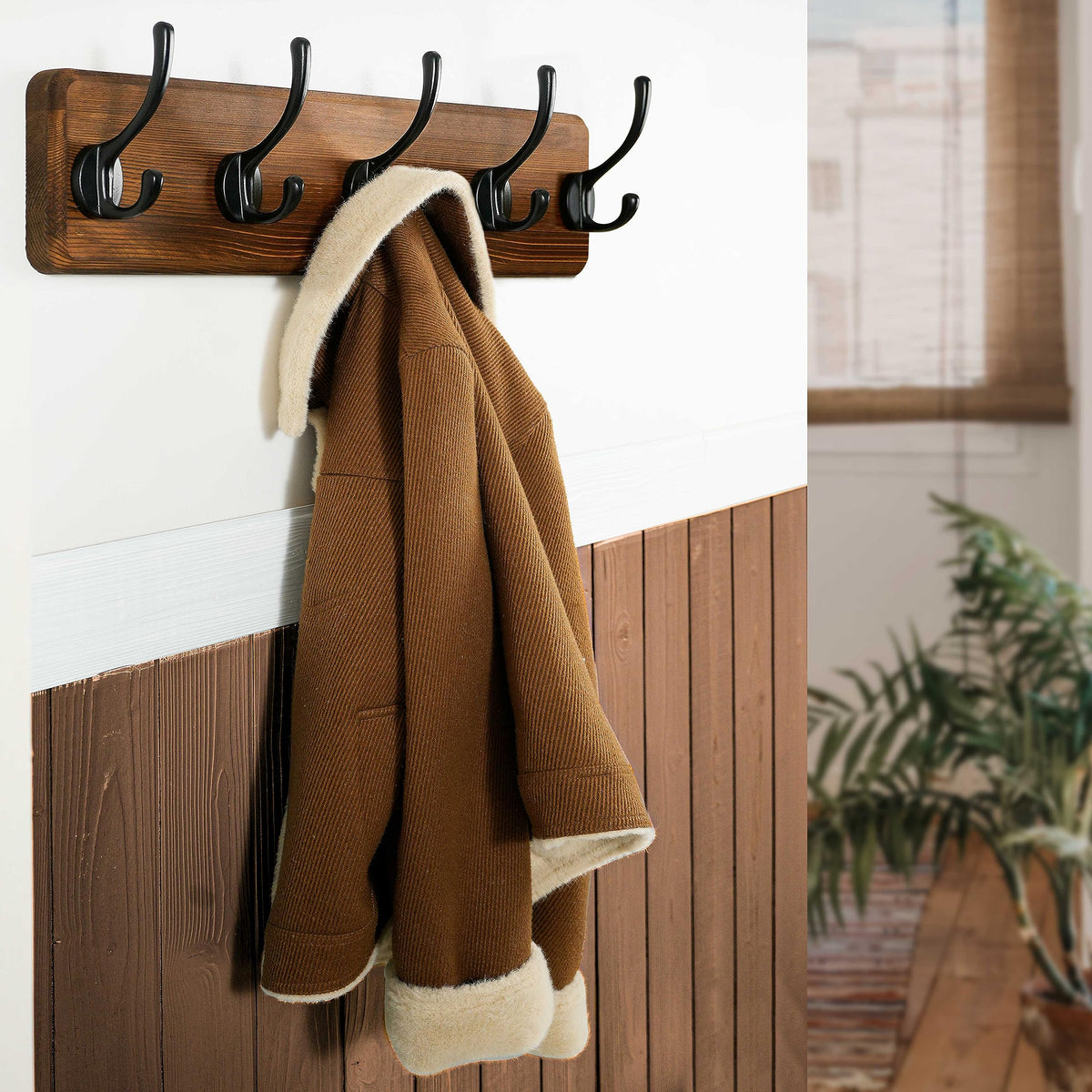 WEBI Coat Rack Wall Mount,Coat Hooks Wall Mounted,16" Hole to Hole,Rustic Large Coat Hanger Wall Hook Rack,5 Hooks for Hanging