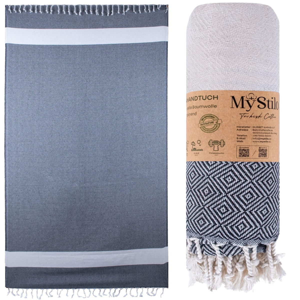 MyStilo 100% Recycled Cotton Hamam Towel (Black)