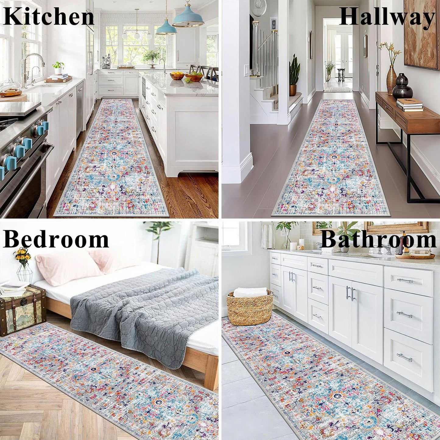 SHACOS Hallway Runner 60x305cm Non Slip Carpet Runners for Hallway Long Shaggy Hall Runner Washable Distressed Floor Carpet Low Pile Non Shedding Area