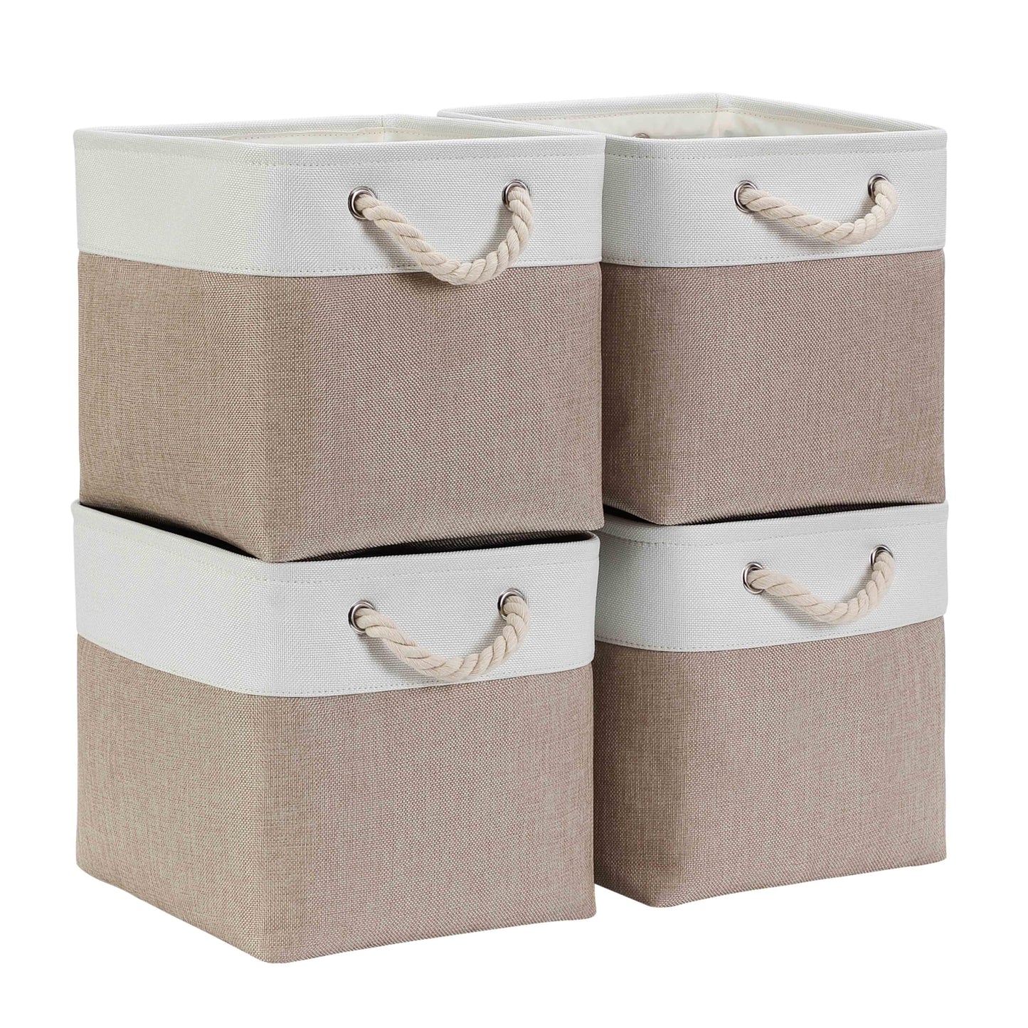 Mangata Cube Storage Boxes 33x33x33cm, Fabric Storage Basket for Cupboards, Shelves, Closet, Light Khaki White?13 x 13 inch, 4 Pack?