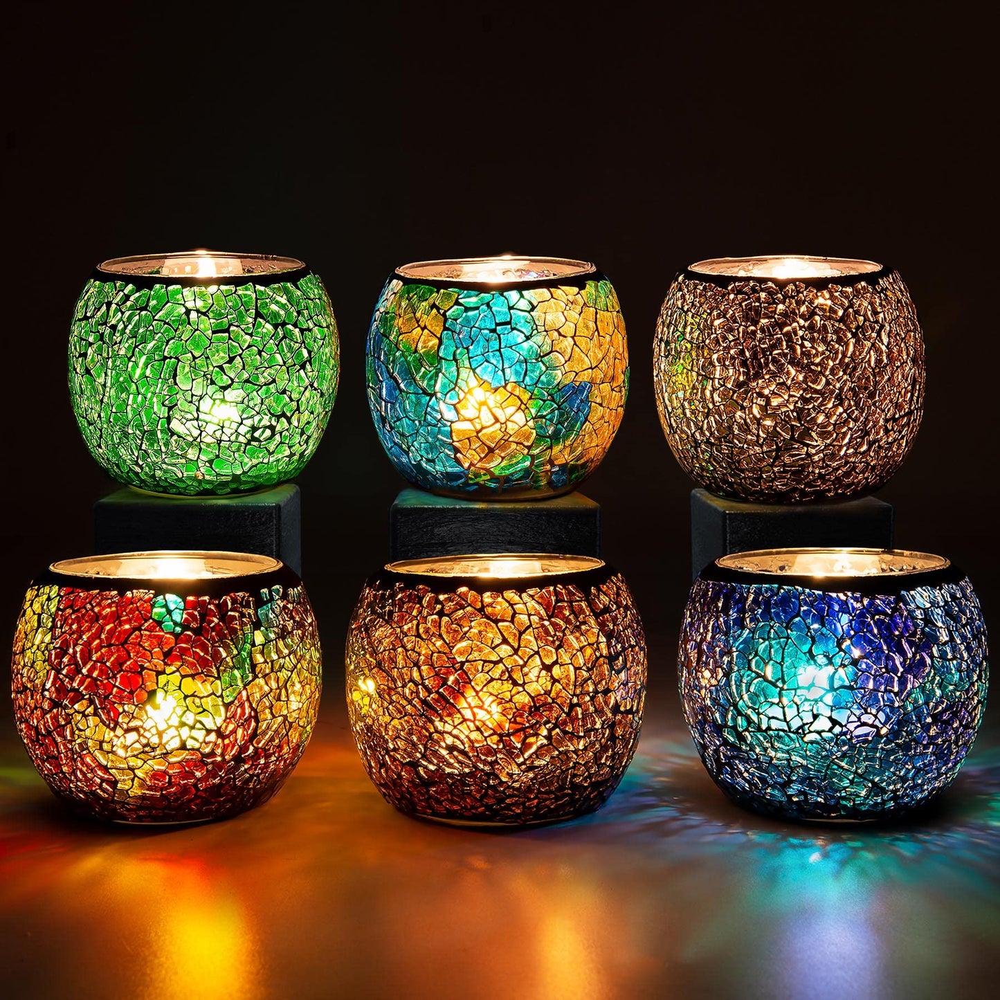 Larcenciel Mosaic Glass Candle Holder/Tea Light Holder/Vase/Pen Holder, Romantic Handmade Shattered Glass Tea Light Candle Shade/Potted Plants Bowl