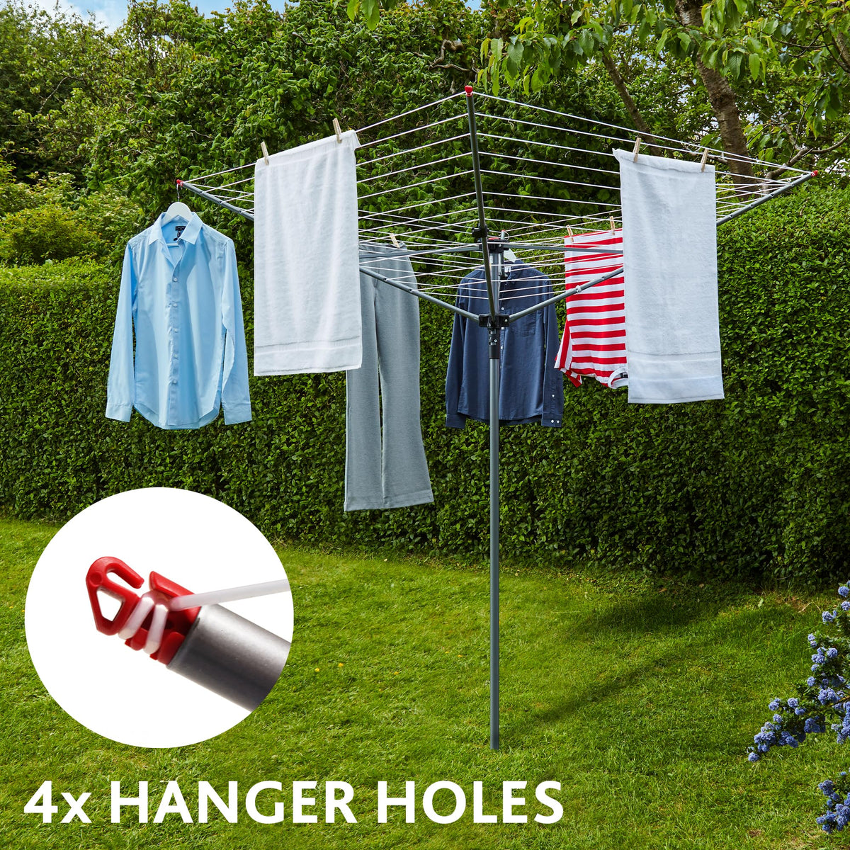 Vileda 4 Arm Rotary Dryer, Outdoor Clothes Airer with 45m washing Line, Silver