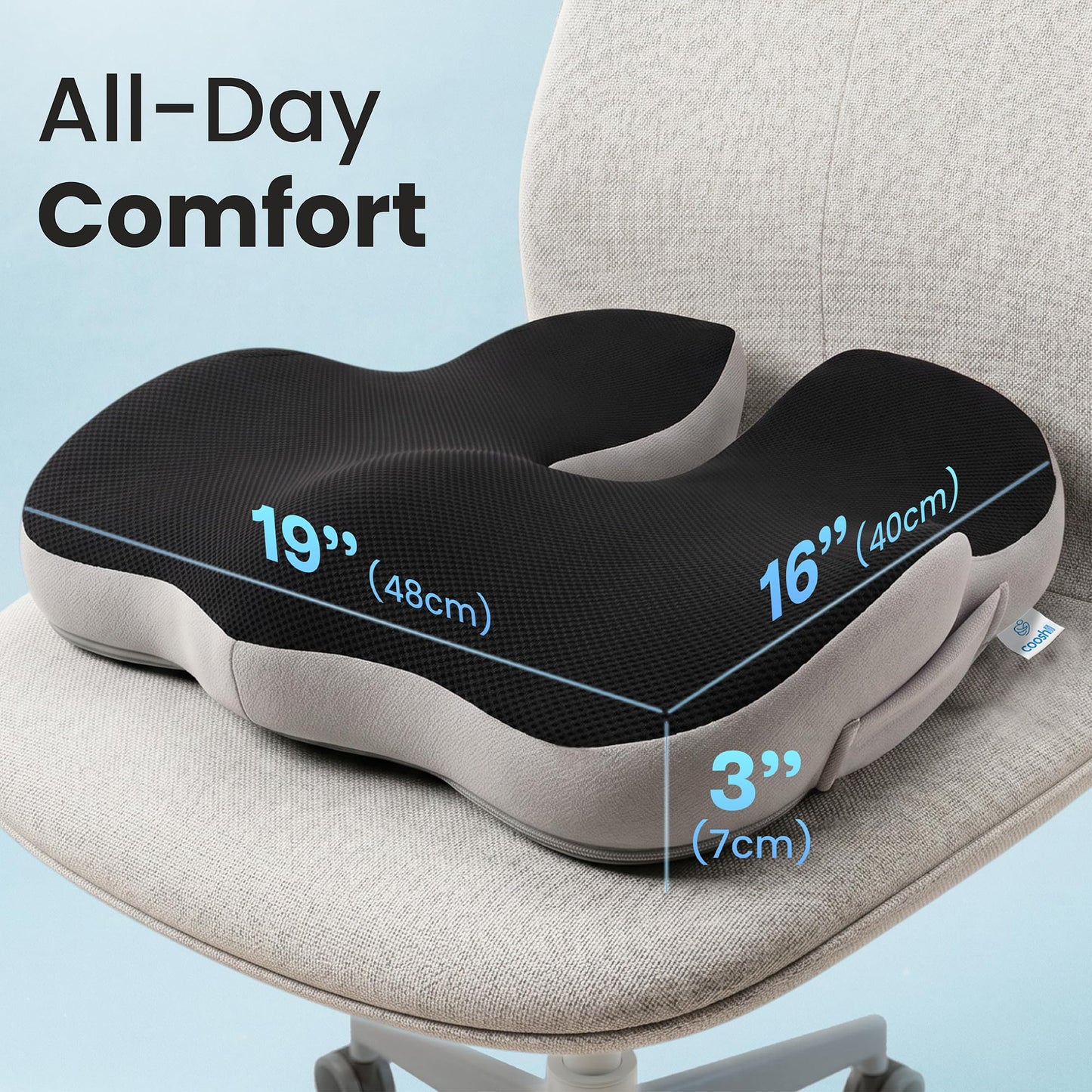 Cooshii Memory Foam Seat Cushion – Coccyx Cushion for Tailbone & Sciatica Support