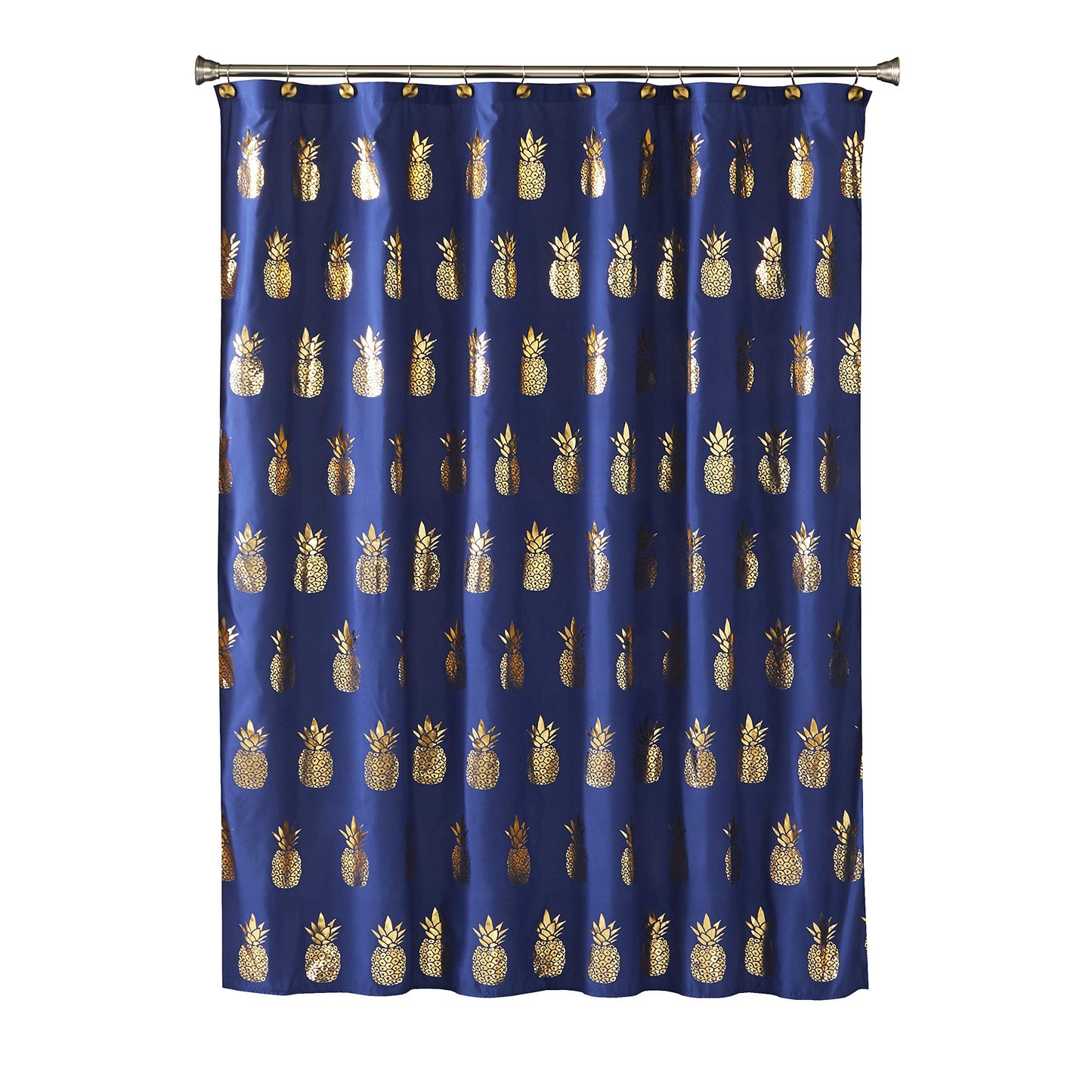 SKL HOME by Saturday Knight Ltd. Gilded Pineapple Fabric Shower Curtain, Navy/Gold, 72"X72"