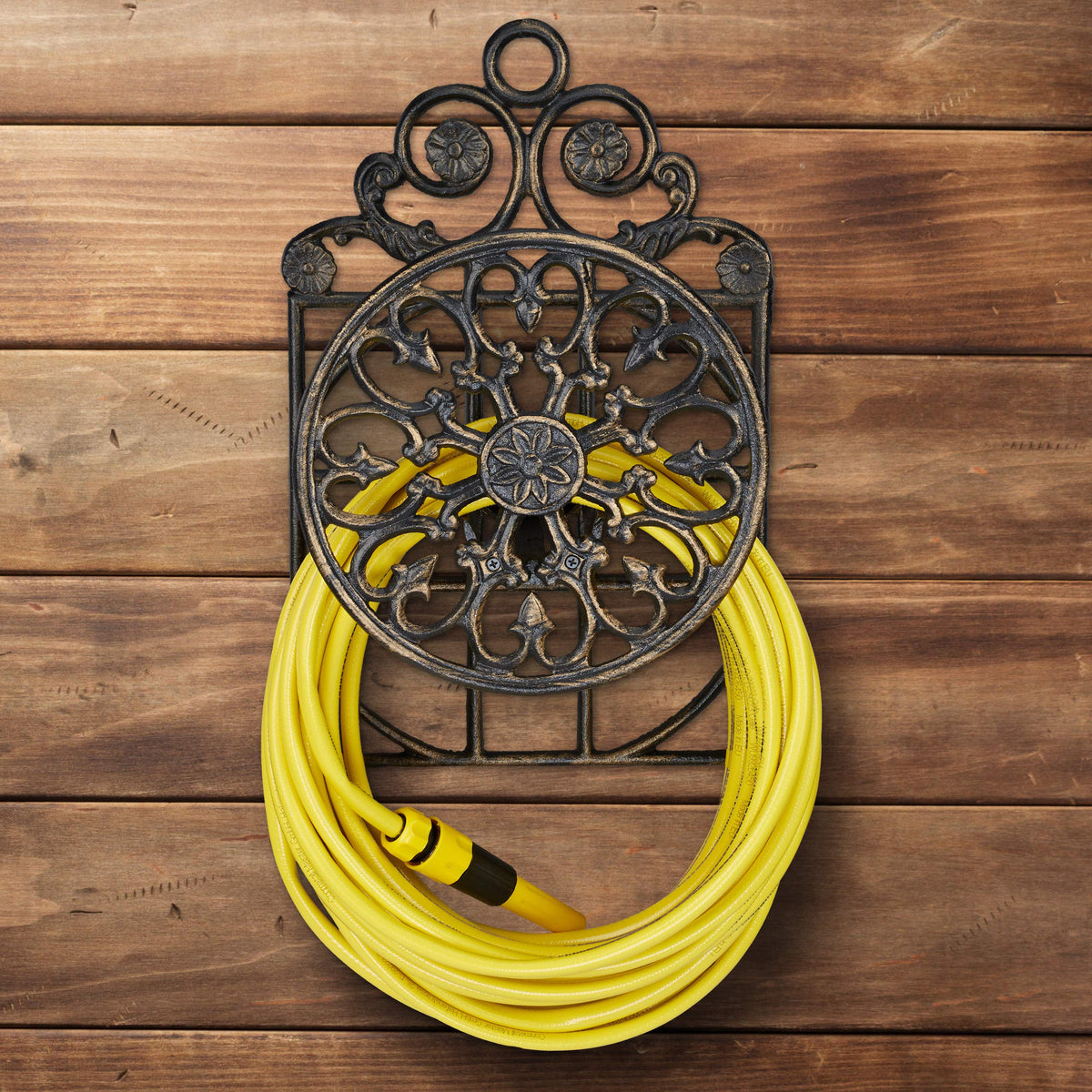 Relaxdays Antique Hose Holder, Cast Iron, Vintage Look, Wall-Mounted, HxWxD: 50 x 32 x 20 cm, Garden Hose Hanger, Bronze