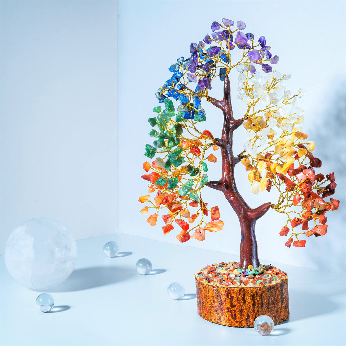 Seven Chakra Tree of Life - Crystal Tree for Positive Energy - Tree of Life Decor - Feng Shui Tree Decor - 7 Chakra Tree, Money Tree Bonsai - Stone