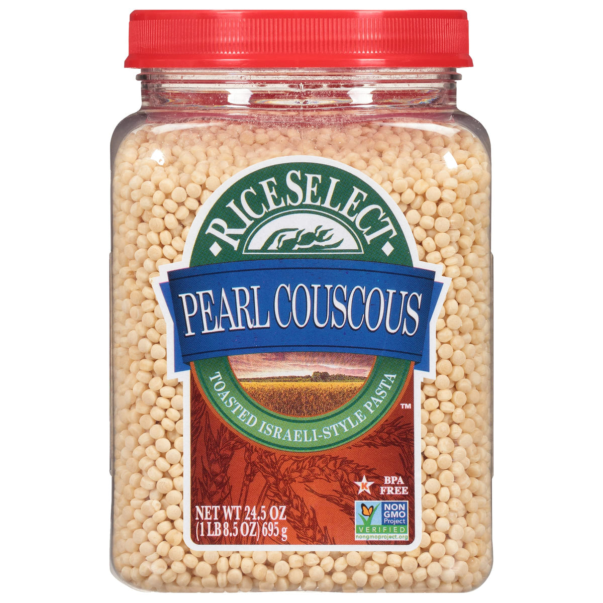Pearl Couscous, Israeli Couscous, Non-GMO, 24.5 oz (Pack of 1 Jar)