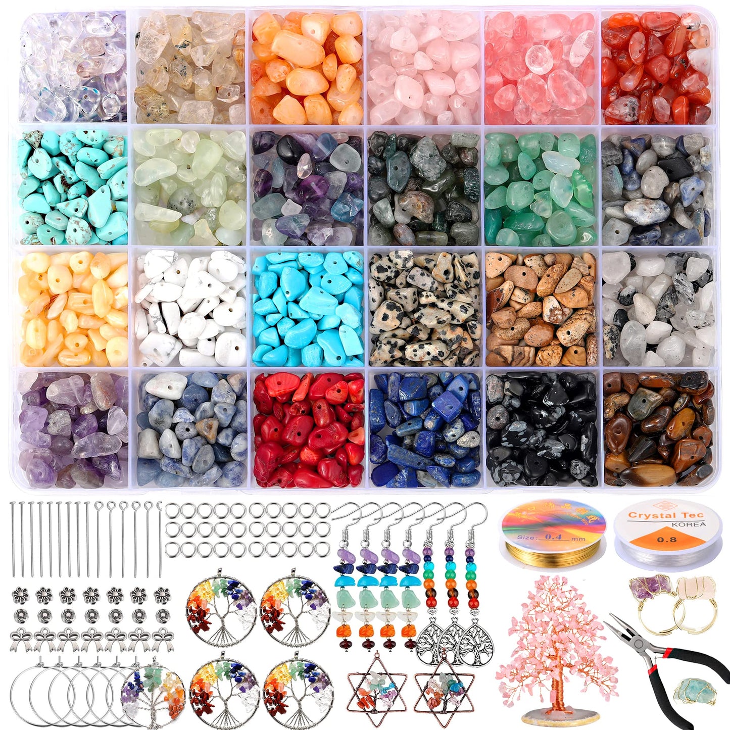 PRETOLE 1300+ Pcs Crystal Beads for Jewellery Making kit 24 Colors Irregular Gemstones Chip Bead for Necklaces Bracelets Earrings DIY Crystal