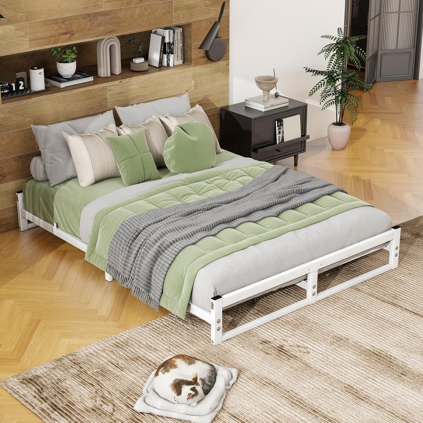 VECOCHO King Size Bed Frame,Metal Platform Low Bed Frame King Size Bed Base with Steel Slats,5ft Floor BedKing Beds,Mattress Foundation,No Box Spring