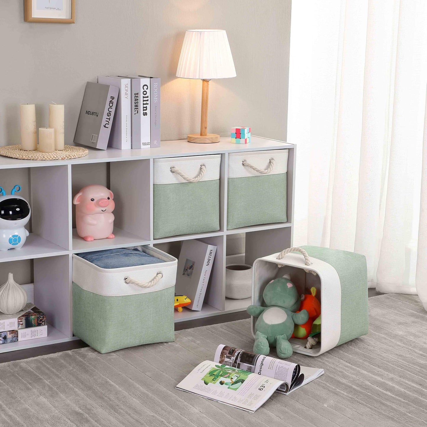 Mangata 33x38x33cm Cube Storage Boxes 3Pcs Green White Foldable Baskets