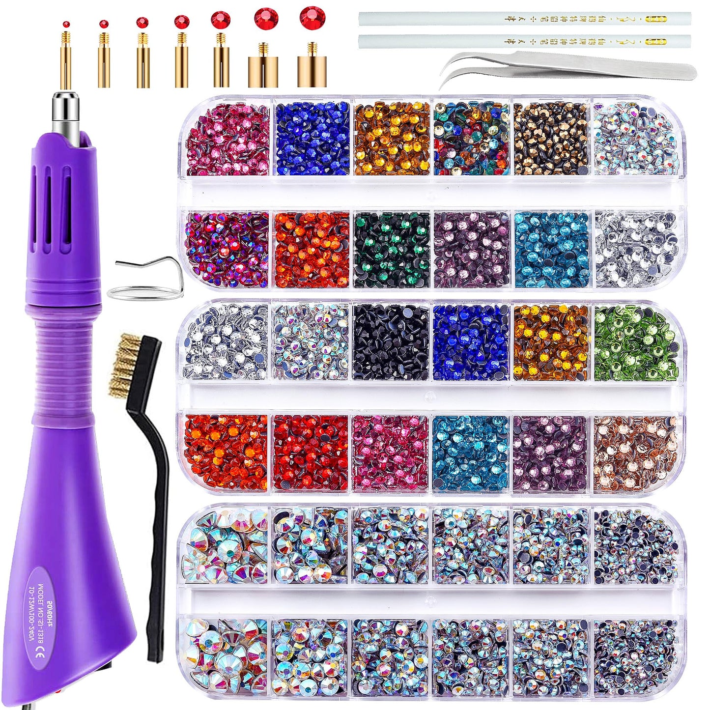 BLINGINBOX Hotfix Rhinestones Applicator Tool for Crafts Clothes, Hot Fix Rhinestone Applicator Set Pen Iron Bedazzler Kit with 6000PCS Round Crystals