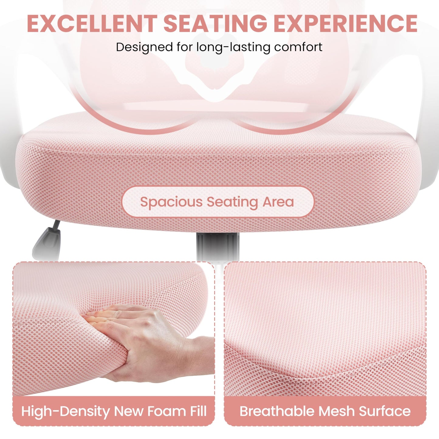 Yaheetech Ergonomic Chair Mesh Swivel Lumbar Support Adjustable Desk Pink