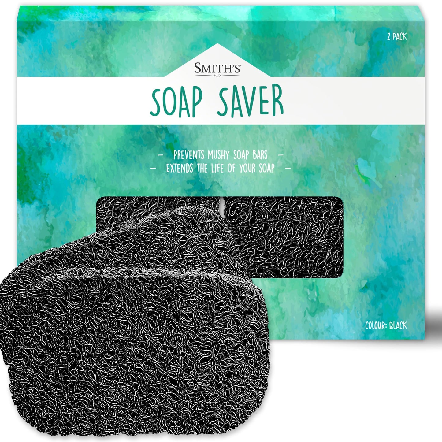 Soap Saver by Smith’s® | Extend Your Soap’s Life | 14 cm (L) x 8 cm (W) x 1.2 cm (H) | Black / 2 Pack | 50% Thicker | Enhanced Design