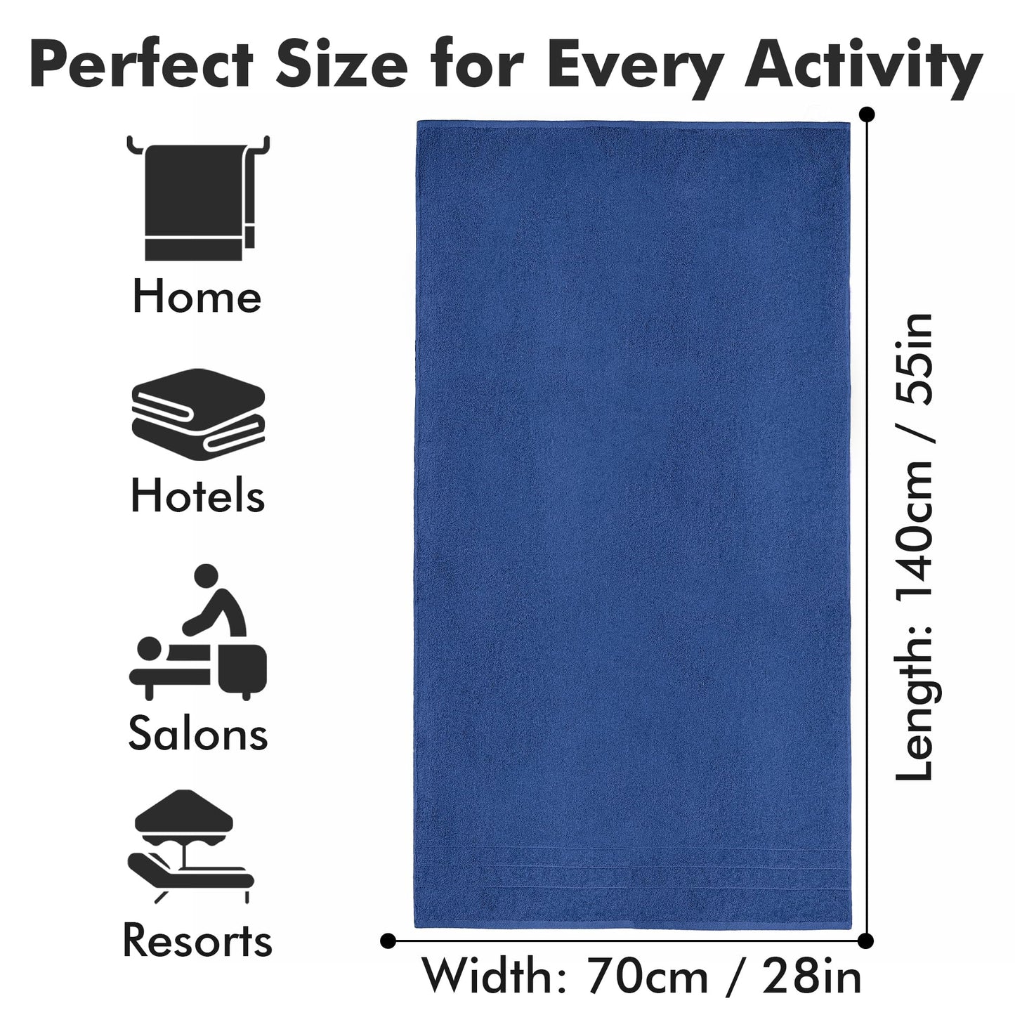 Bath Sheets - Extra Large Bathroom Sheet Set – 550 GSM Pack of 2 Jumbo Towels Royal Blue (90x180cm)