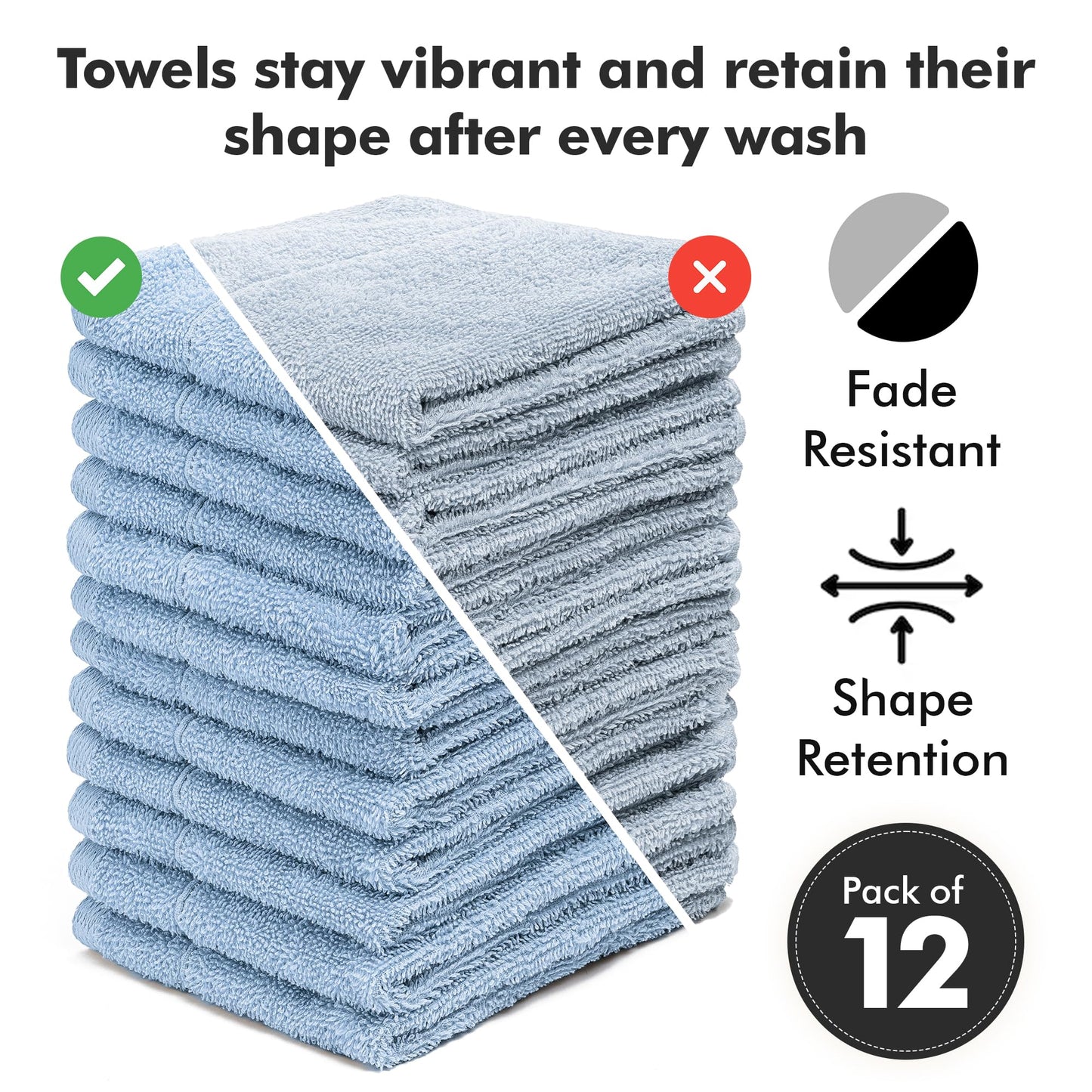 Novo Home Face Towels Pack of 12 – 550 GSM 100% Cotton Washcloths (30x30cm) – Soft, Quick Dry, Highly Absorbent Flannels for Bathroom, Spa, Gym