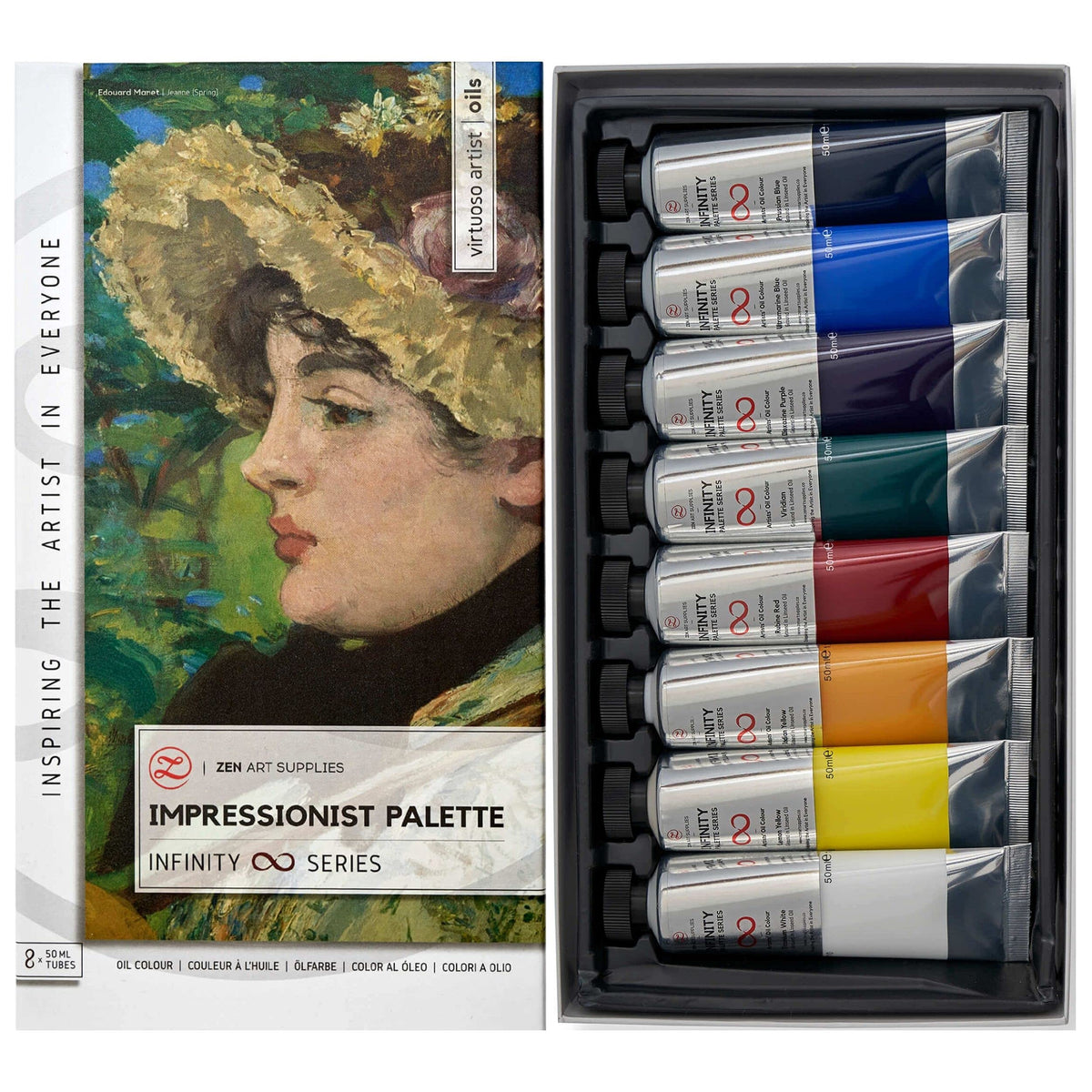 Professional Oil Paint Set for Artists - 8 x 50ml Big Tubes - Non-Toxic Artist Oil Paints. Lightfast Oil Colours with High Pigmentation, Creamy