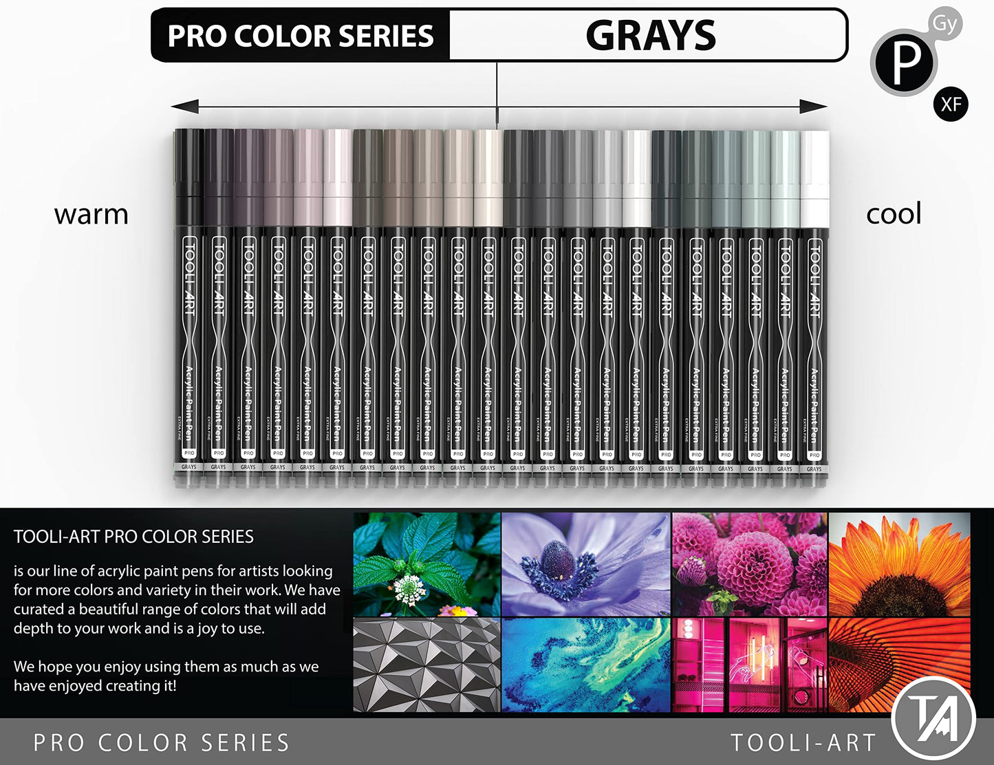 Acrylic Paint Pens 22 Gray Tones Assorted Pro Colour Series Markers Set 0.7mm Extra Fine Tip for Rock Painting, Glass, Mugs, Wood, Metal, Canvas,