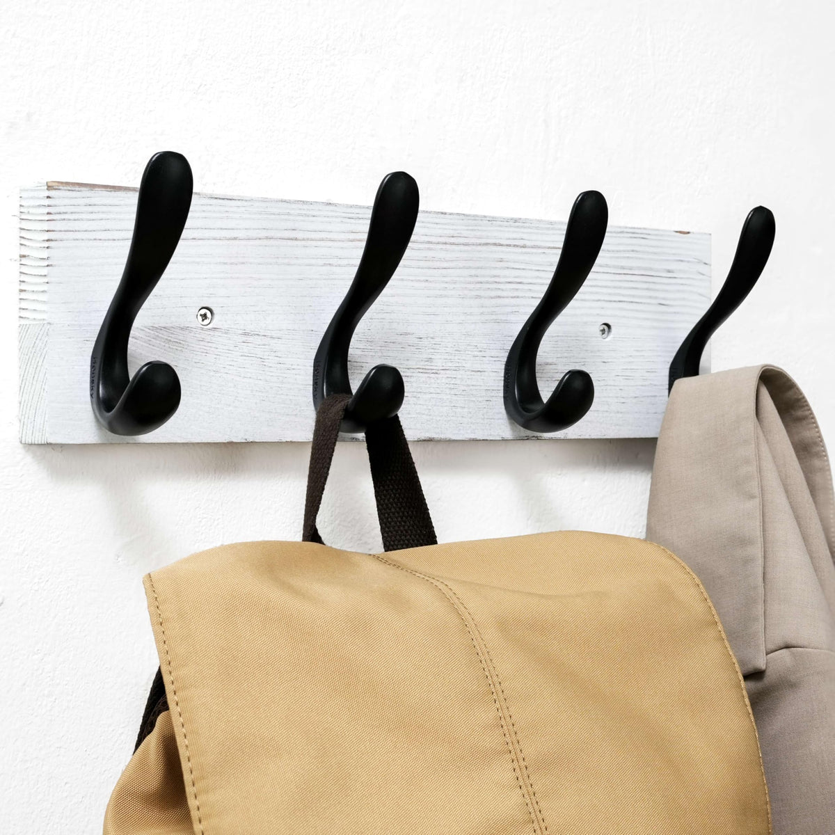 HONSKY Wooden Coat Rack Wall Mounted with 4 Double Hooks, Wall Mounted Clothes Rack Organizer for Jackets/Hats/Scarves