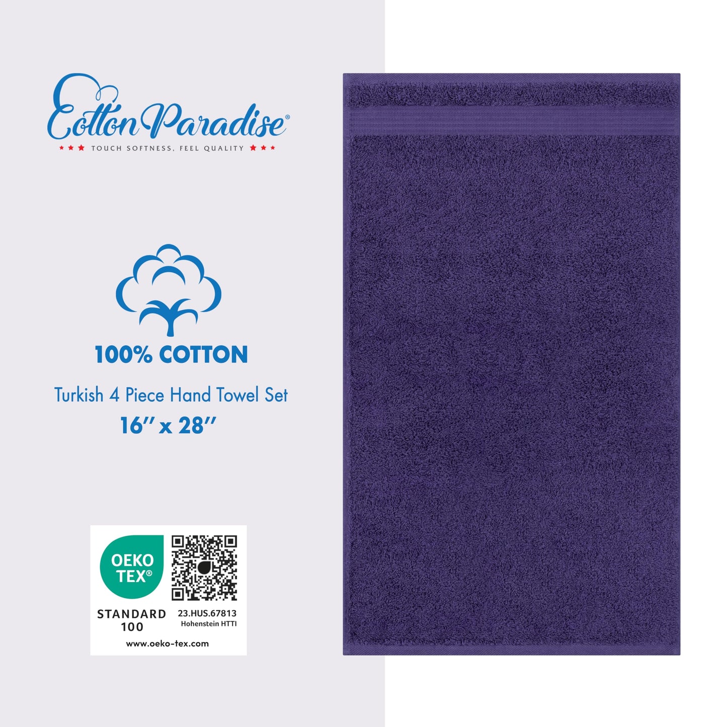 Cotton Paradise Hand Towels for Bathroom, 100% Cotton Turkish 4 Piece Hand Towel Set, Soft Absorbent Face Towels Clearance Set, Purple Hand Towels