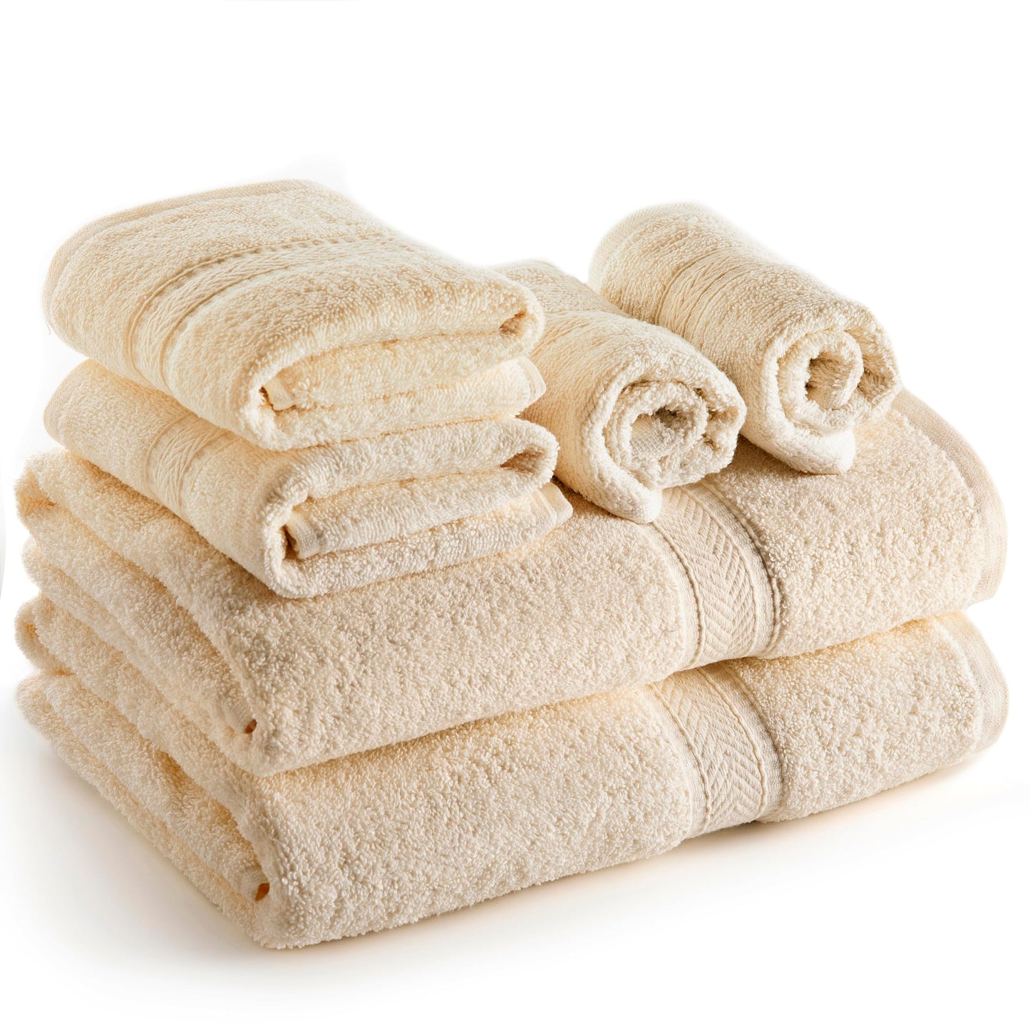 SweetNeedle 6 Piece Towel Set - 2 Bath Towels, 2 Hand Towels and 2 Washcloths Cotton Daily Use Hotel Spa Quality Soft Highly Absorbent Quick Dry