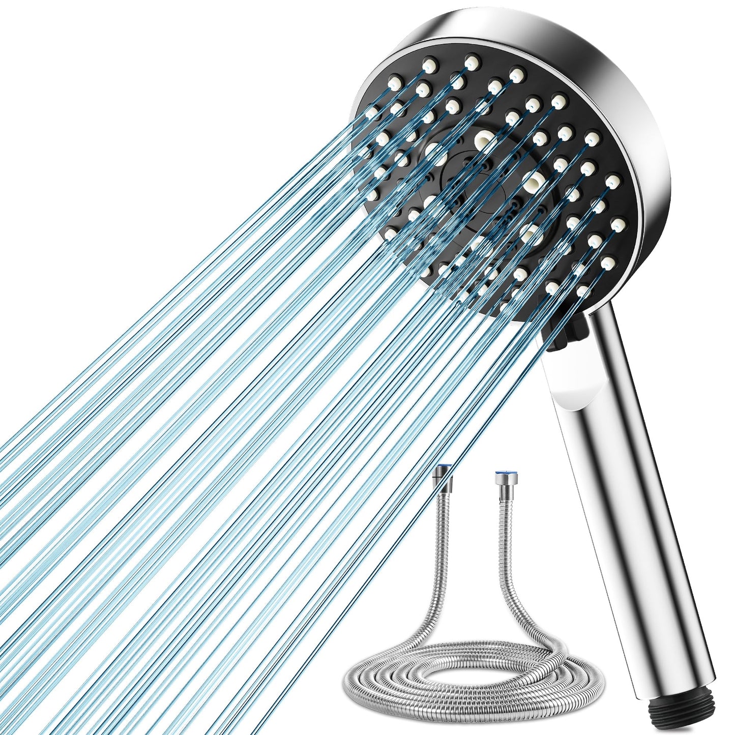 Shower Head and Hose 2M, Magichome Shower Head High Pressure with 5 Spray Modes, Turbocharged Design Power Showerhead for Low Water Pressure