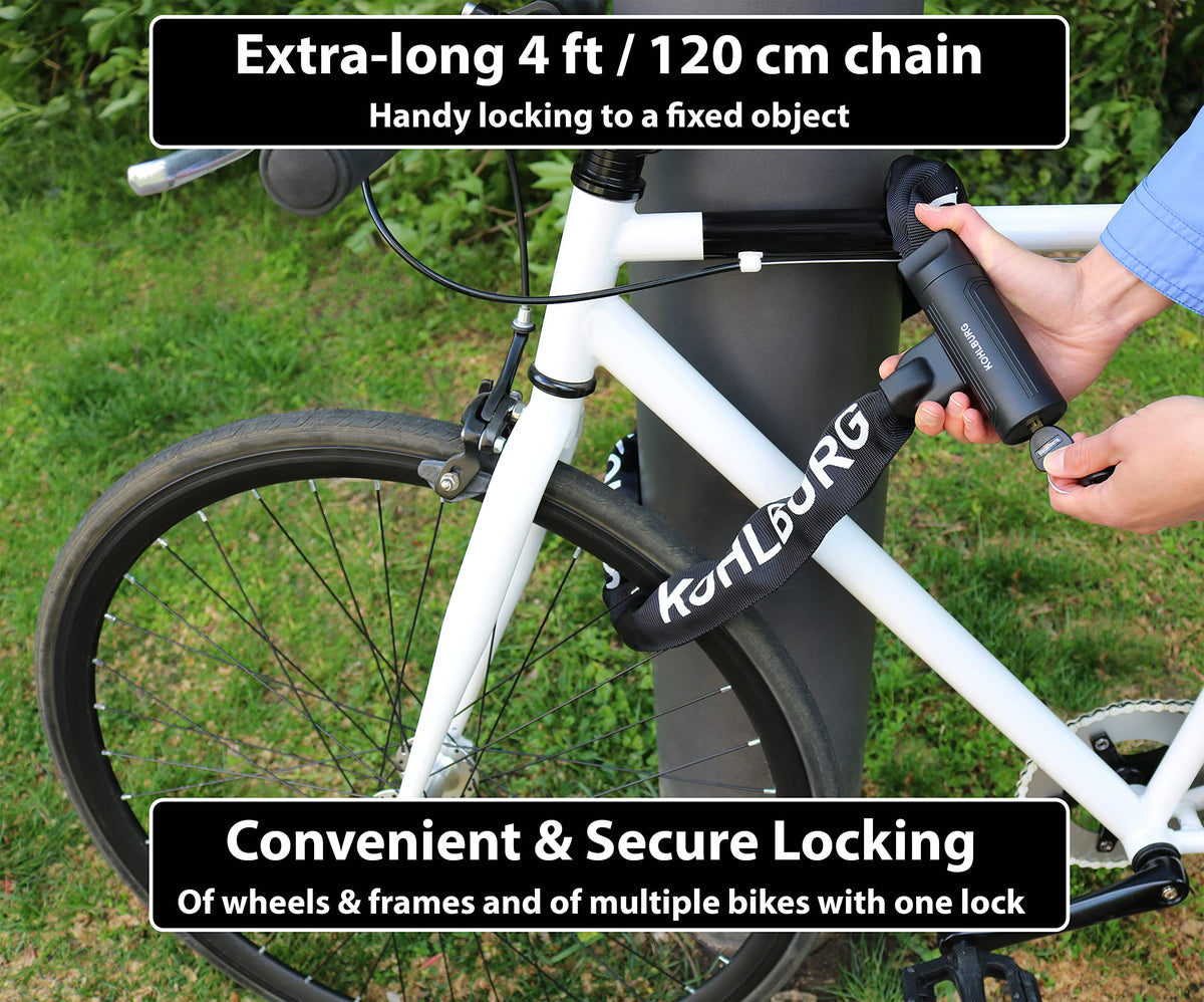 KOHLBURG Security Chain Lock Sold Secure Gold - 4ft / 120cm Extra-Long Bicycle Lock - high Security Standard - Heavy Duty Lock 0.33" Strong - Secure