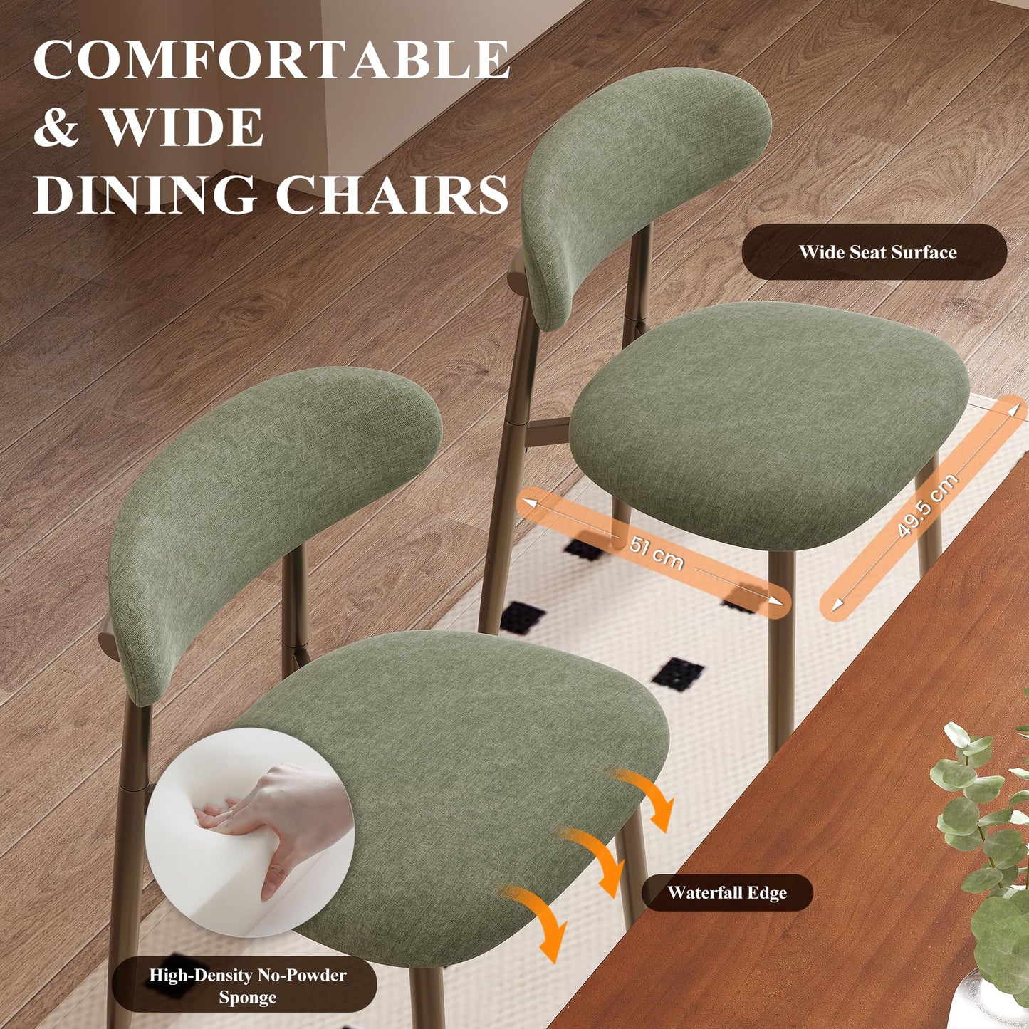 Dining Chairs Set of 4, Upholstered Dining Room Chairs with Ergonomic Curved Backrest, Metal Frame Kitchen Chairs