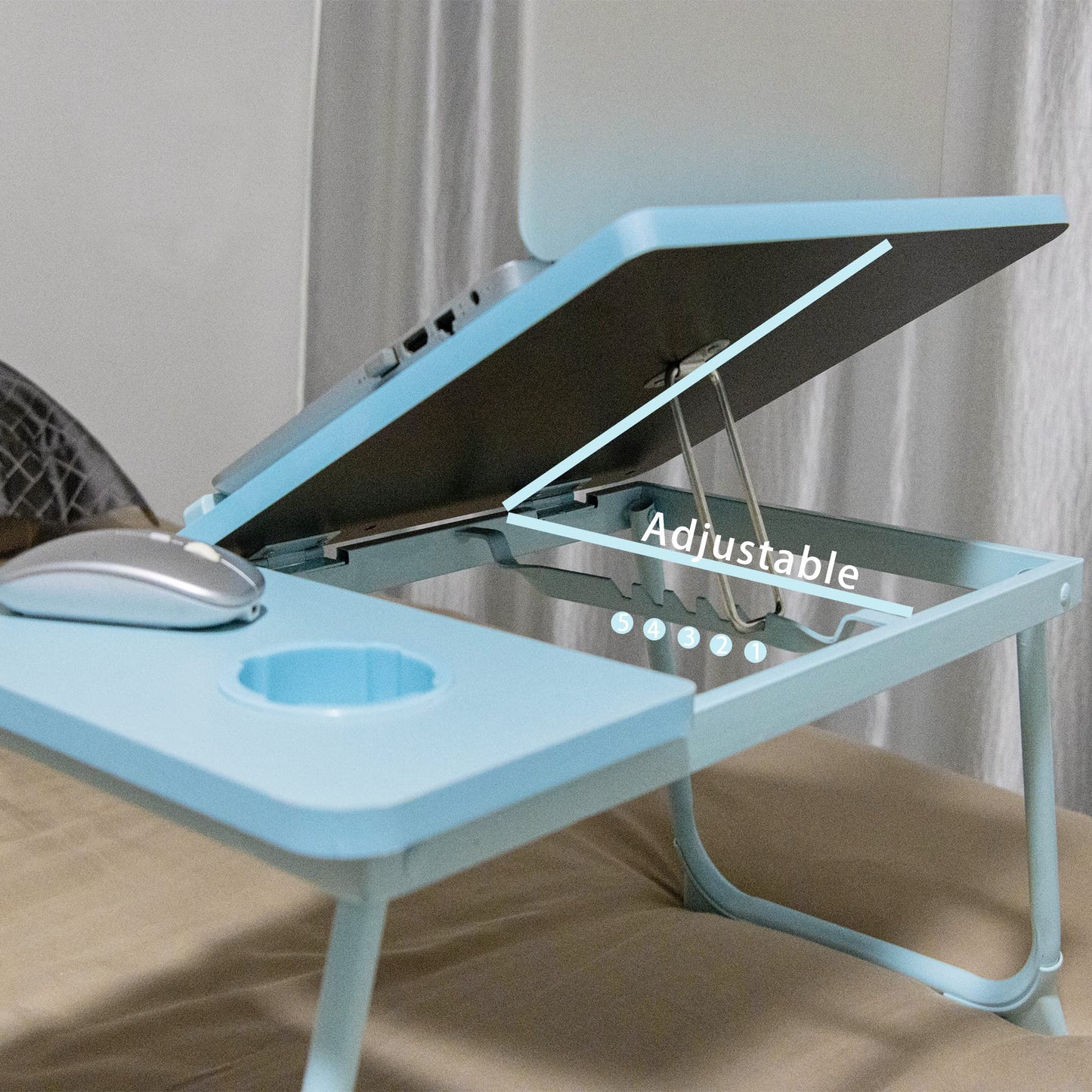 Laptop Desk, Laptop Bed Table with Foldable Legs & Cup Slot, Reading Holder Notebook Stand Breakfast Bed Tray Book Holder for Sofa, Bed, Terrace
