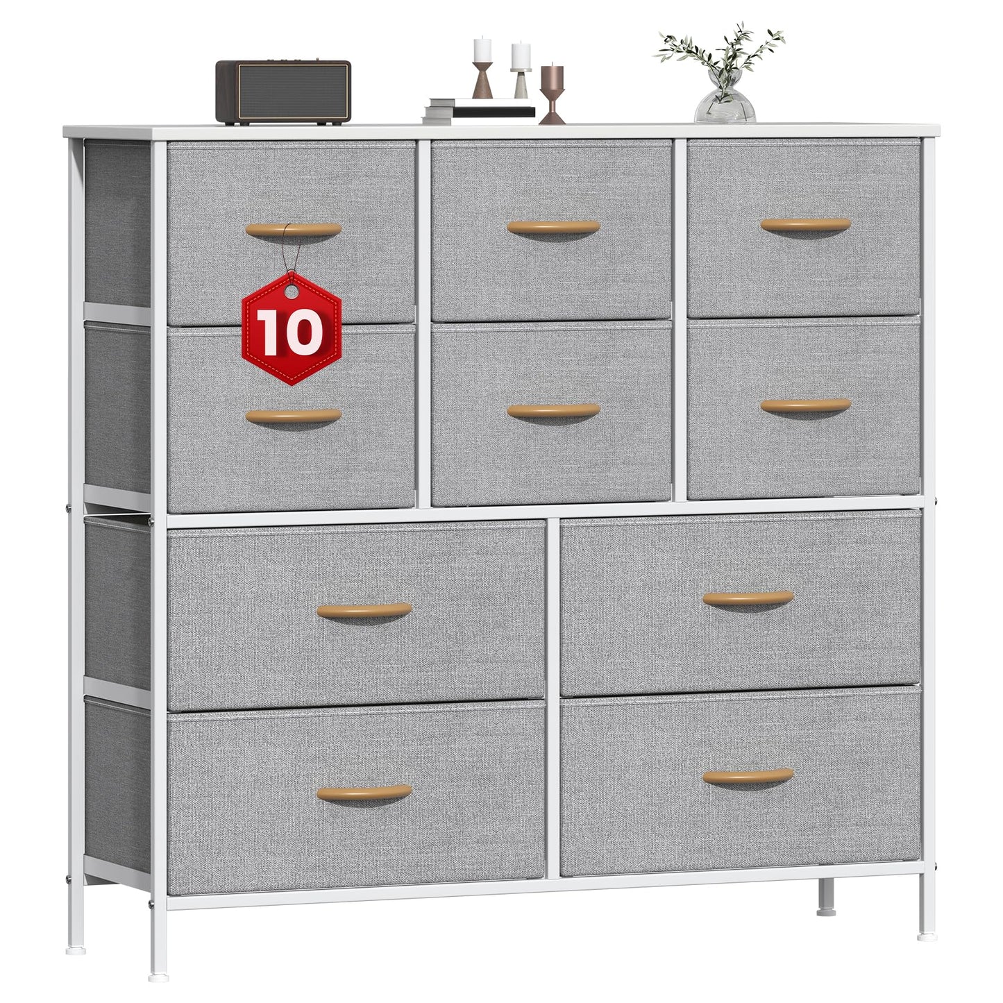 GoaHi Chest of Drawers, Large Dressers with Metal Frame and MDF Wooden Top Board, Adjustable Feet, Anti-Tip Safety