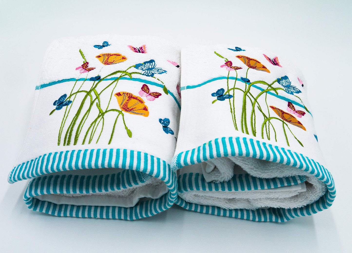 Lex's Linens Pack of 2 Floral & Butterfly Embroidered Bath Sheets (100 x 140 cm)