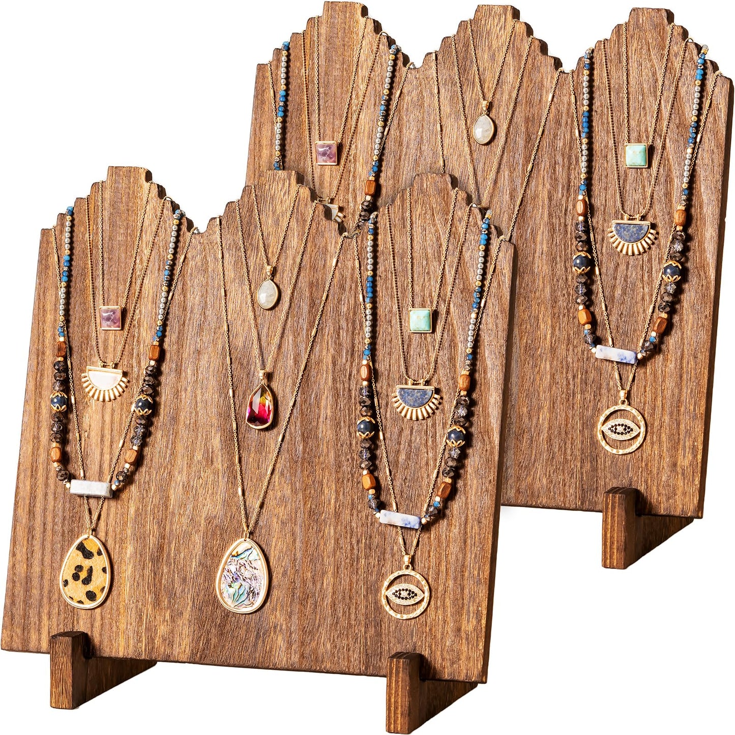 Lolalet Wooden Necklace Display Stands for Selling -2 Pack, Oak