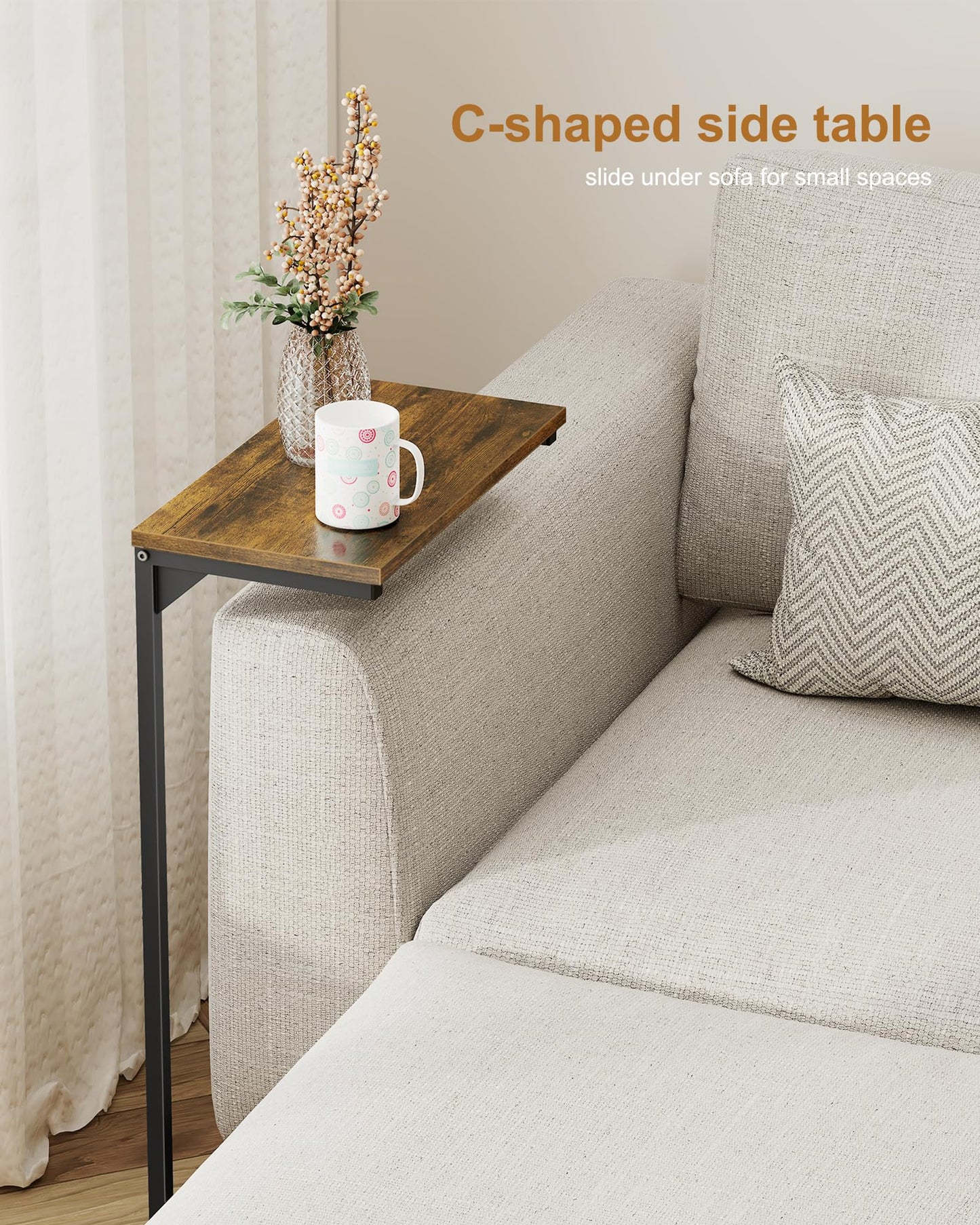 TUTOTAK C Shaped Side Table, Set of 2, Small End Table, 28.7 inch Tall Couch Sofa Table, Living Room, Bed Room, Brown V1TB01BB0712EU