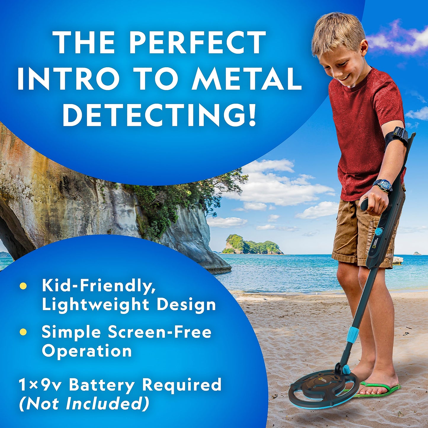 NATIONAL GEOGRAPHIC Starter Metal Detector Kit for Kids - Kids Metal Detector with 18.8 cm Waterproof Metal Detector Coil & Trowel, Lightweight Gold