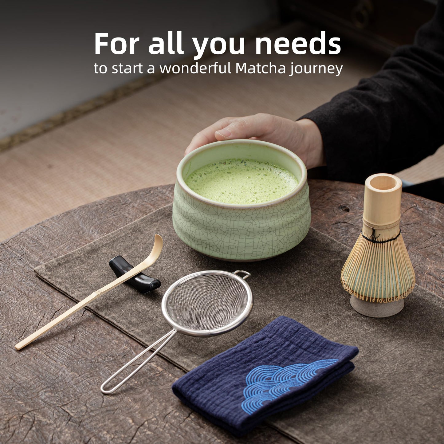 TEANAGOO Matcha Set, 7 Pcs Matcha Kit for Ceremony, Matcha Whisk Set, Ceramic Matcha Bowl, Matcha Tea Set for Making Breakfast/Matcha Latte, Bamboo