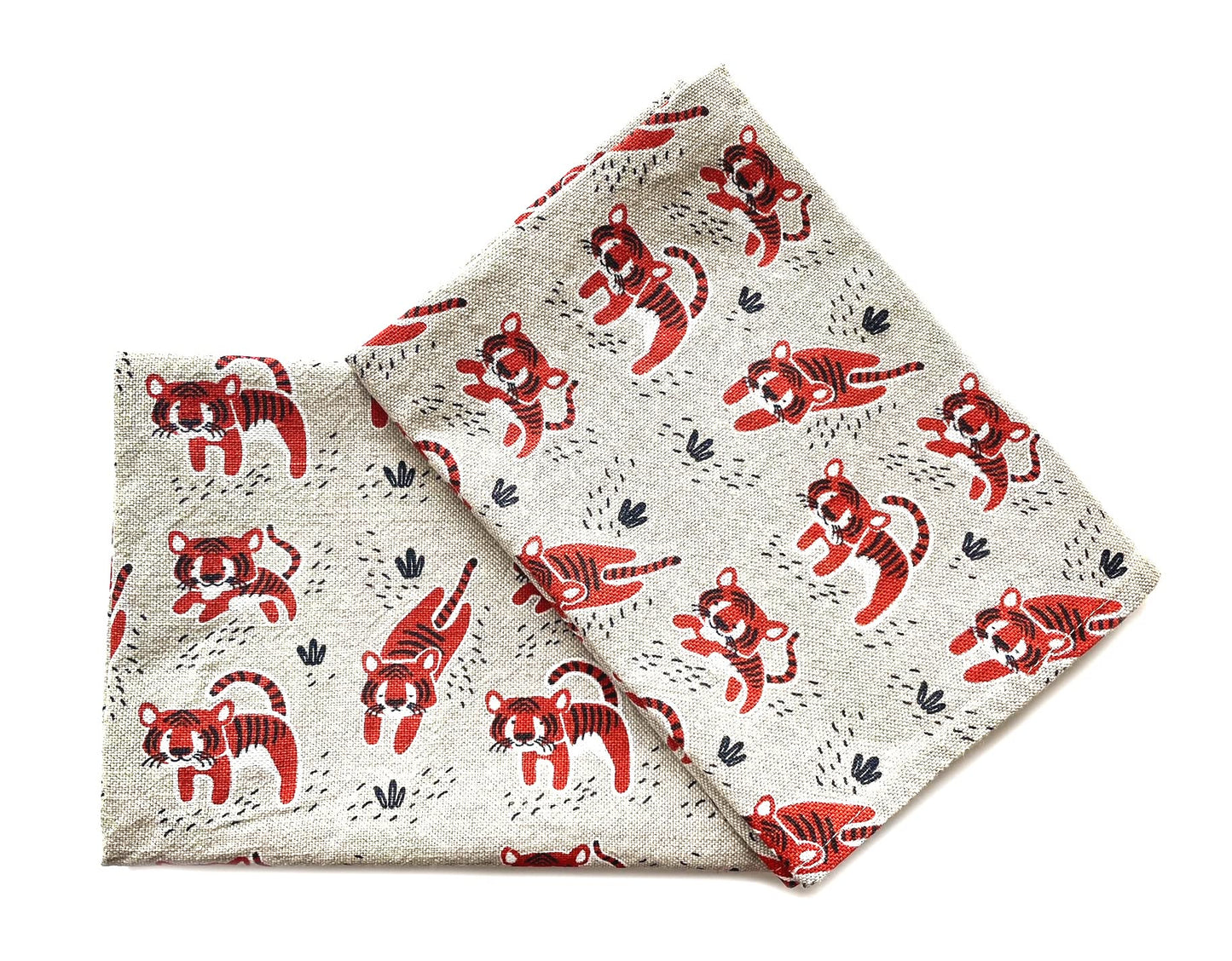JOWOLLINA Set of 2 Gourmet Kitchen Towels 44 x 68 cm Semi-Printed Linen (Cosy Tiger)
