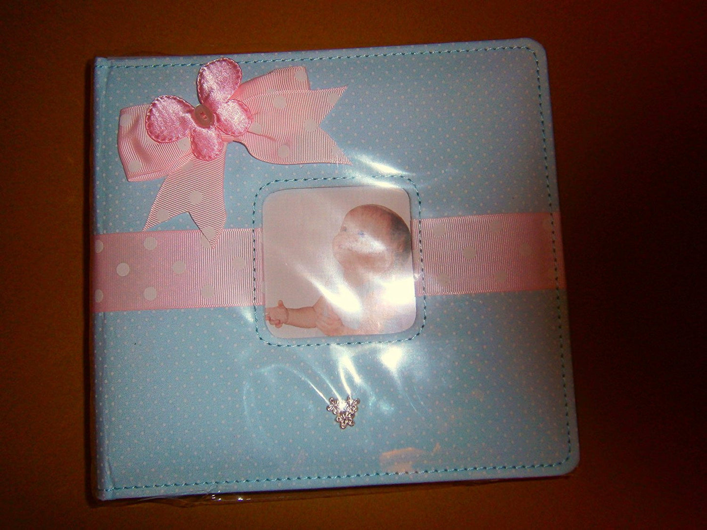 baby photo album blue polkadot and ribon front