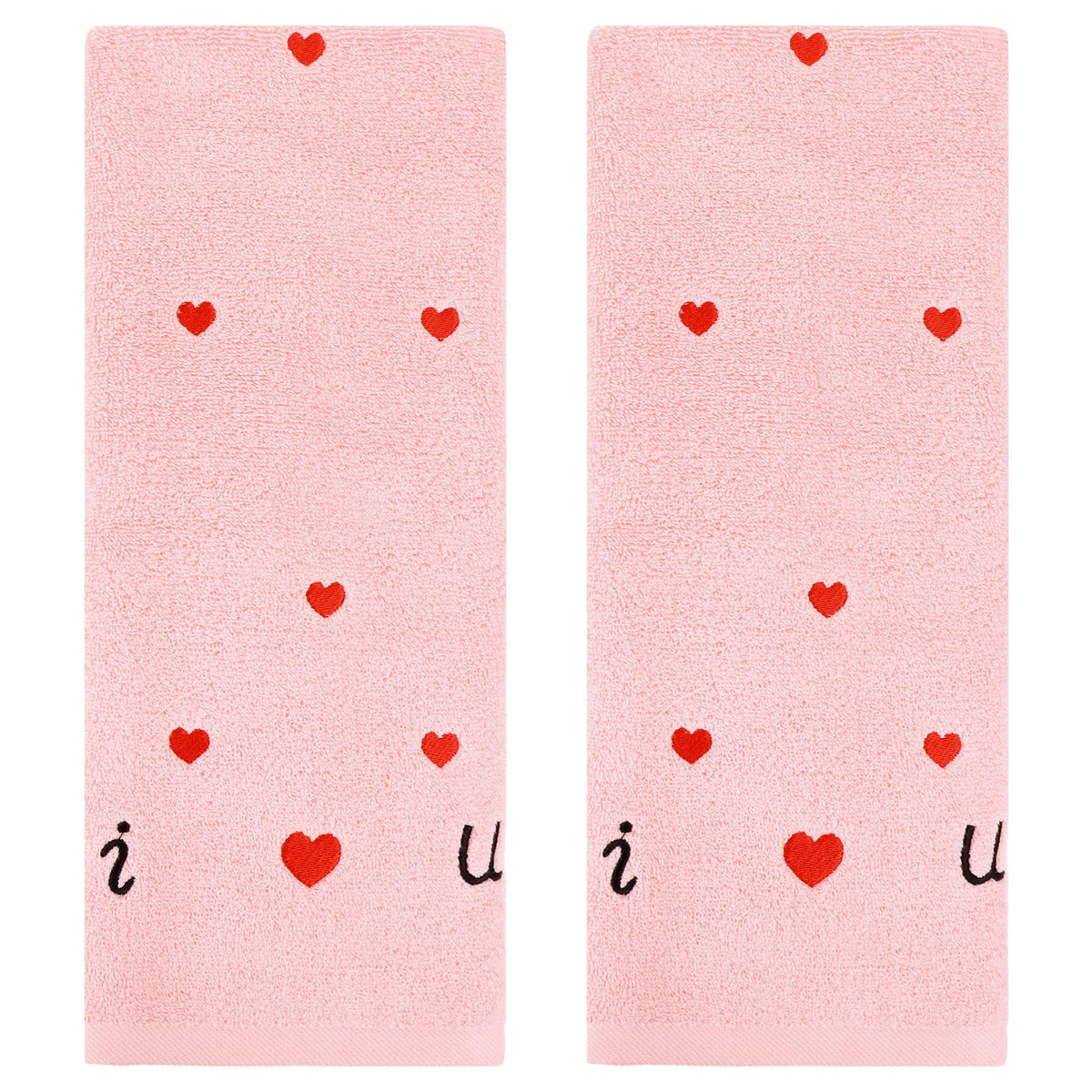 HMETOL Valentine's Day Cotton Letter Heart Love Pattern Hand Towels