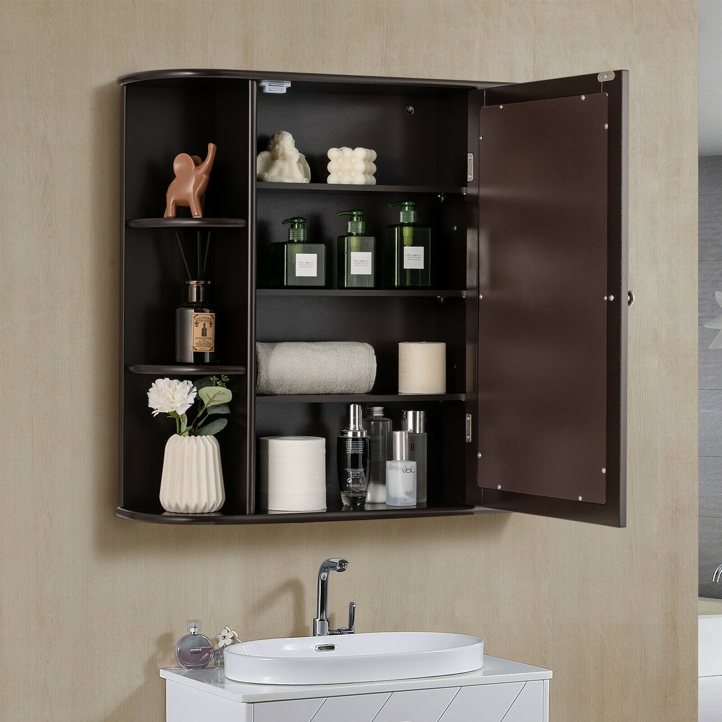 3-Tier Mirrored Wall Mounted Bathroom Cabinet-Grey