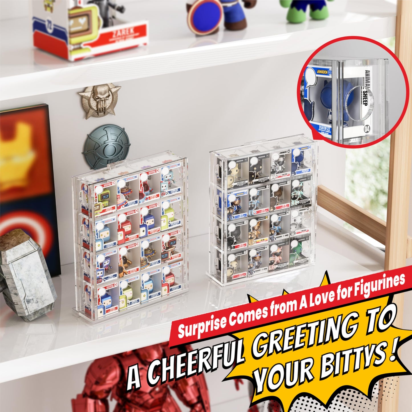 Janaden Acrylic Bittys Display Case, Clear Bitties Figure Collection Display Stand, 4 Tiered Mini Figurines Shelf for Bittys Collectibles