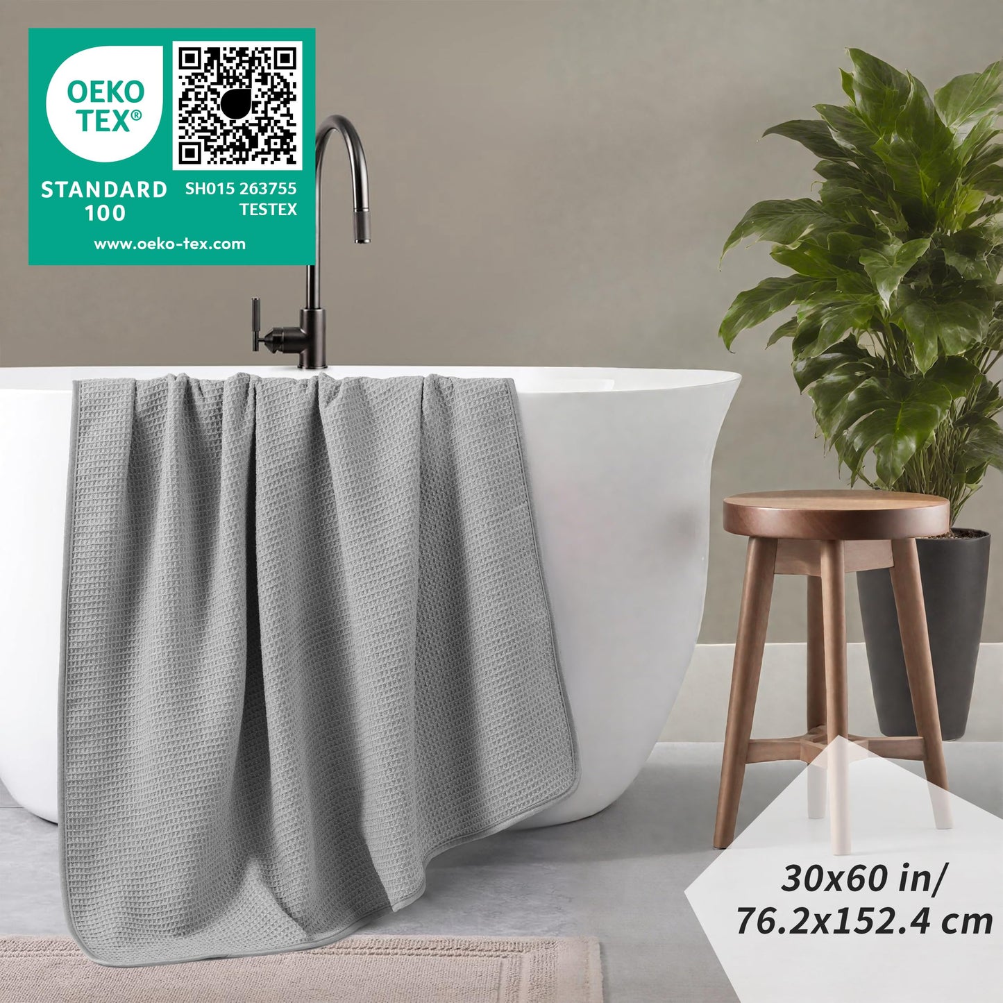 POLYTE 380 GSM Microfibre Quick Dry Waffle Bath Towel, 76.2x152.4 cm