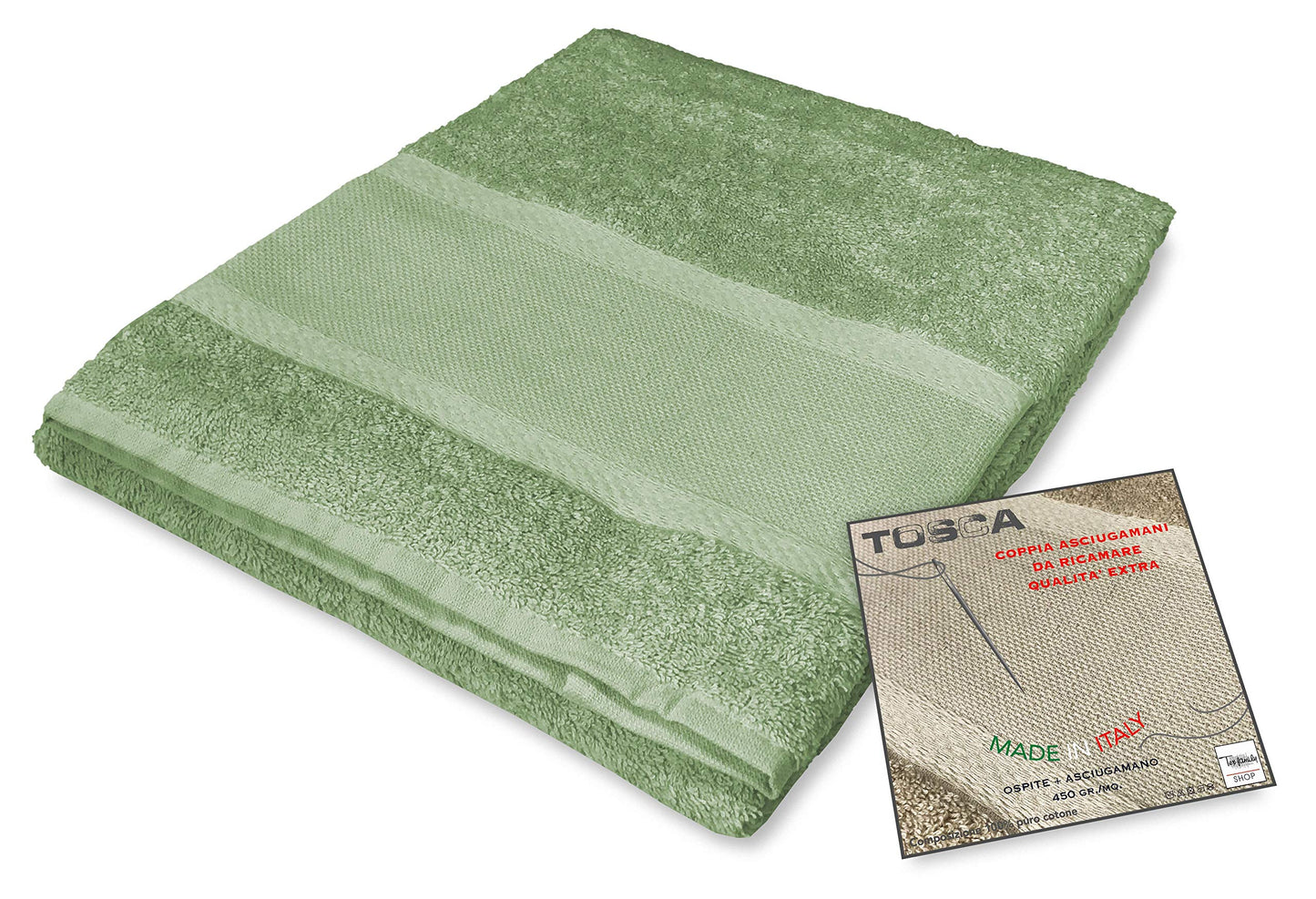 tex family Tosca Sponge Towel Set ? Aida Canvas to Embroider Cross Stitch 1+1 Face and Guest - Green