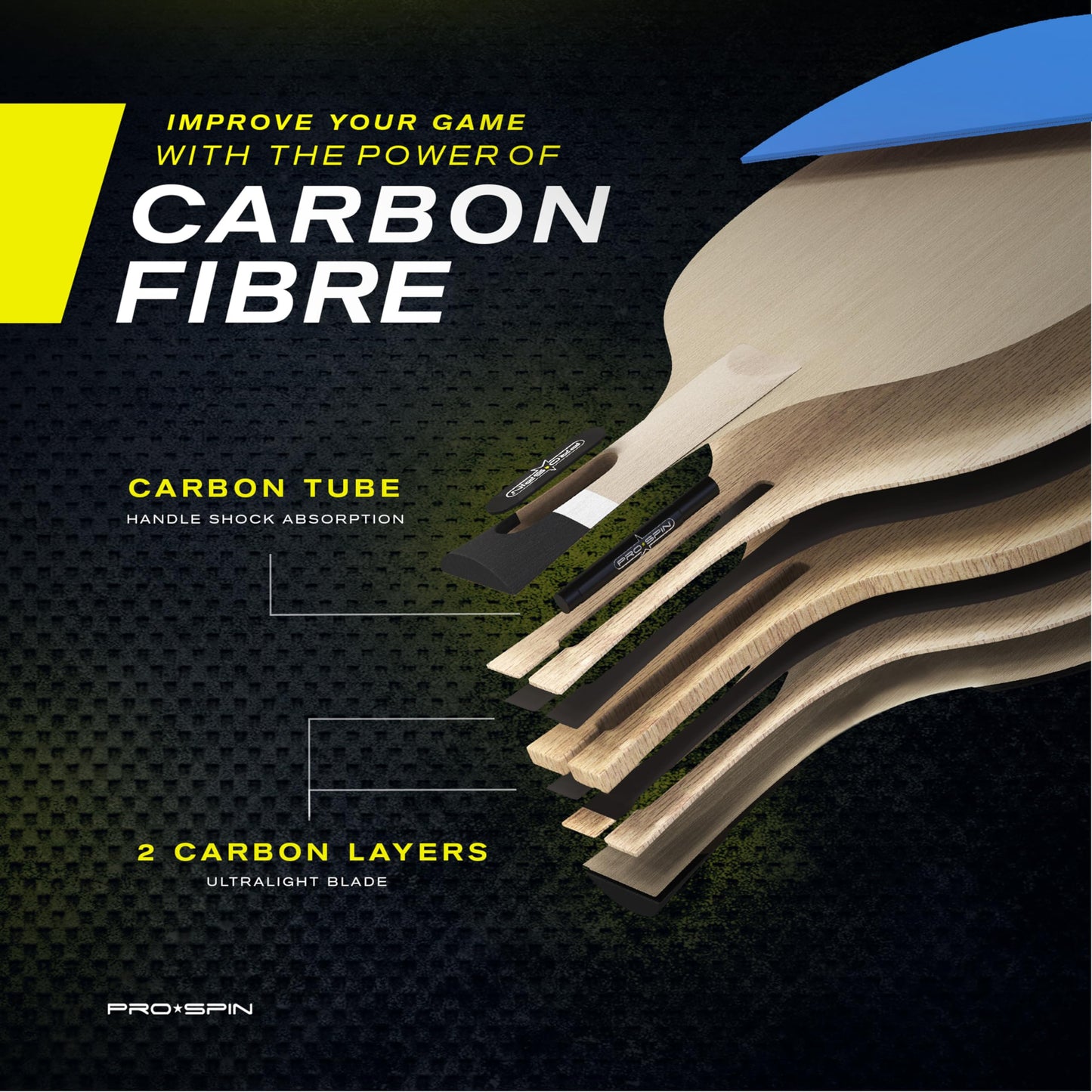 PRO SPIN Table Tennis Bats - Professional Carbon Ping Pong Bat - Superior Control & Spin - 7-ply Blade, Premium Rubber, 2.0mm Sponge - Table Tennis