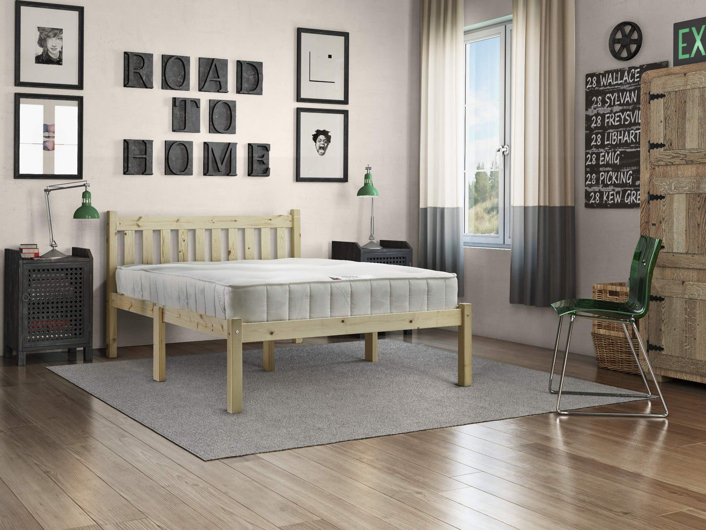 STRICTLY BEDS&BUNKS Amelia Pine Bed Frame including Sprung Mattress (20 cm), 4ft 6 Double