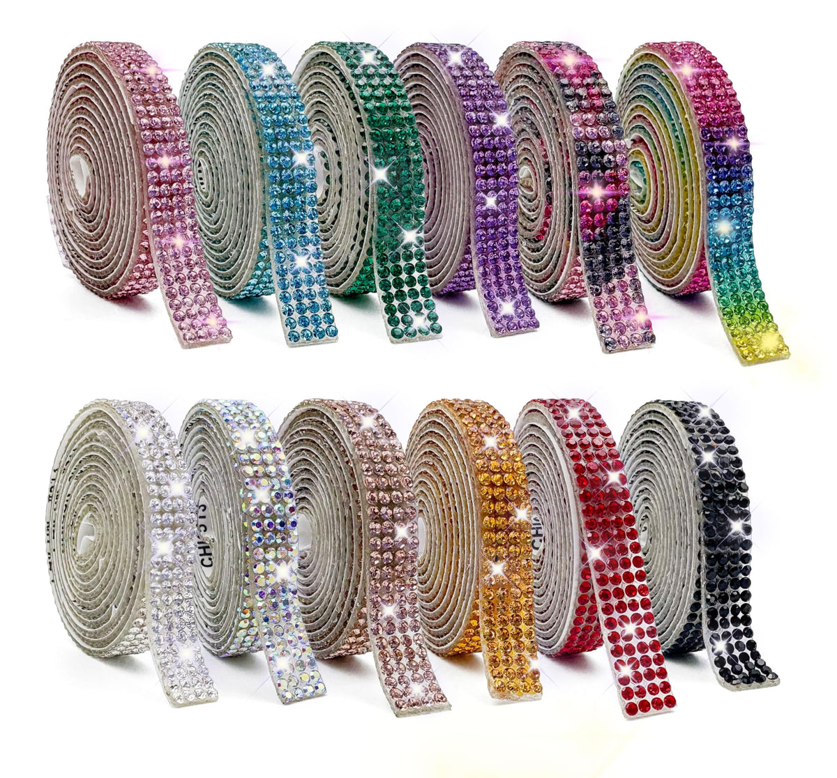 12 Rolls Self Adhesive Crystal Rhinestone Diamond Ribbon Sparkling DIY Decoration Rhinestone Strips Bedazzling Strips Diamond Stickers for DIY Arts