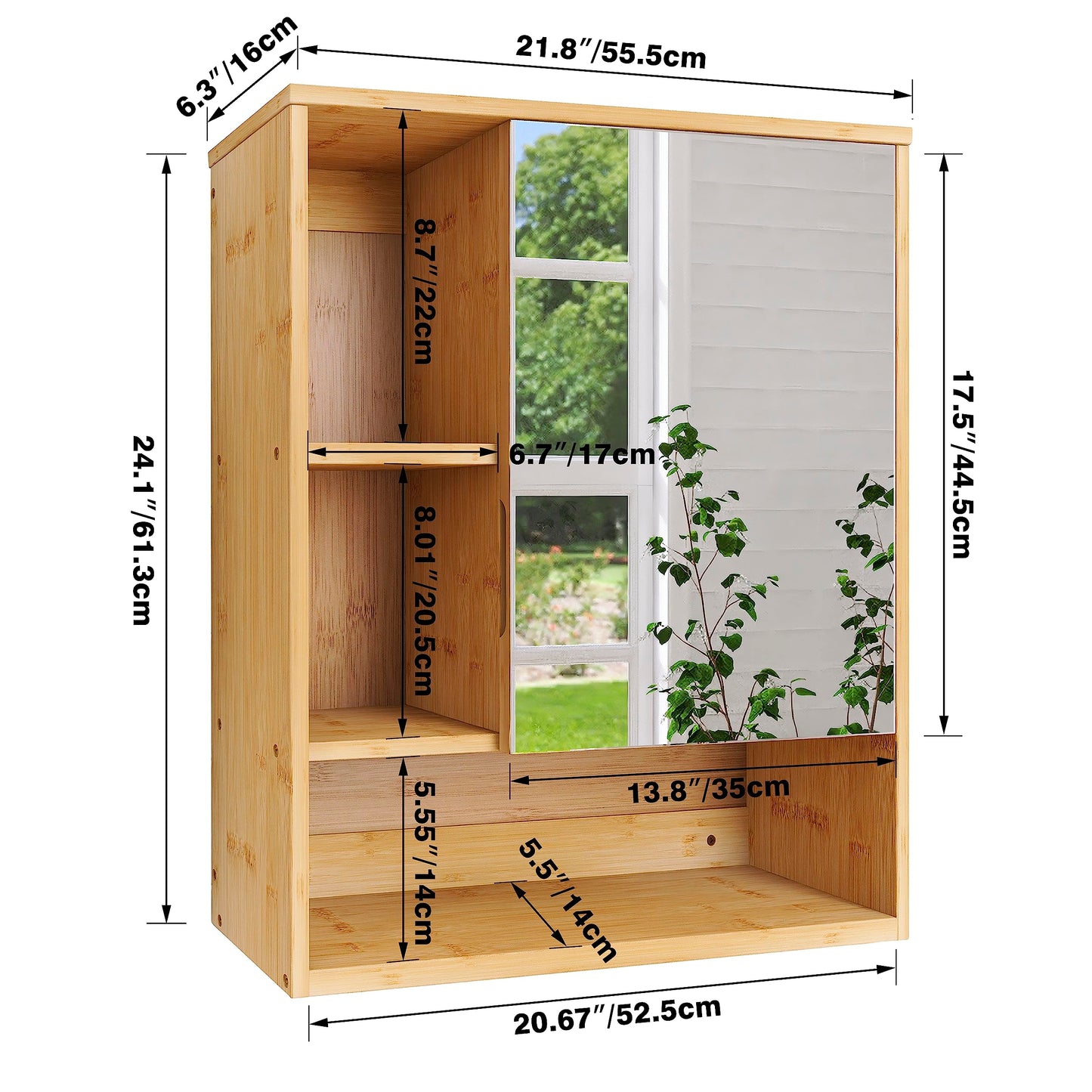 SMIBUY Bathroom Mirror Cabinet Wall Mounted, Bamboo Space Saver Medicine Cabinet, Wall Hanging Over Toilet Storage Cabinet with Mirror Door and