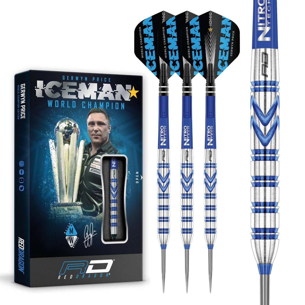 RED DRAGON Gerwyn Price Originals 26 Gram - Tungsten Steel Darts Set with Flights and Stems