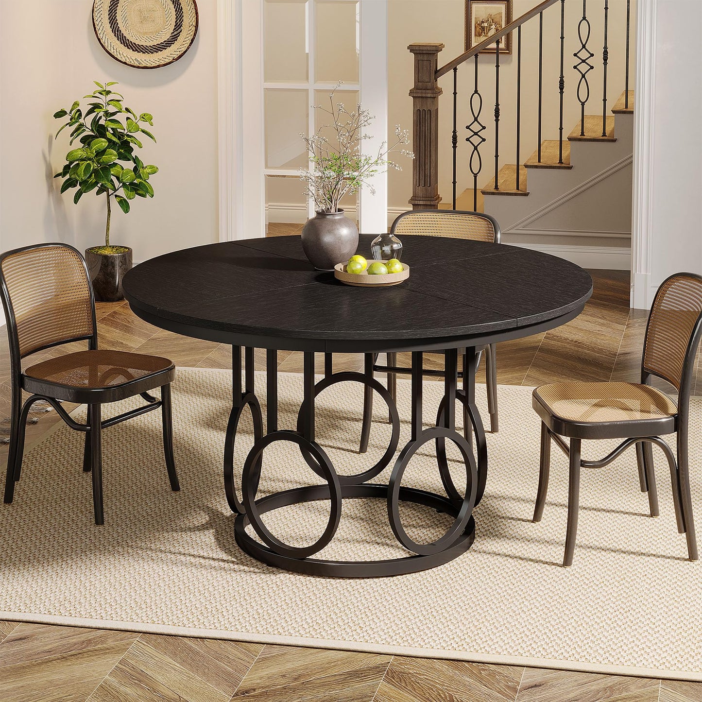 Tribesigns 47-Inch Round Dining Table, Wood Kitchen Table with Sturdy Metal Base for 4-6 People, Large Circle Dinner Table for Dining Room, Kitchen