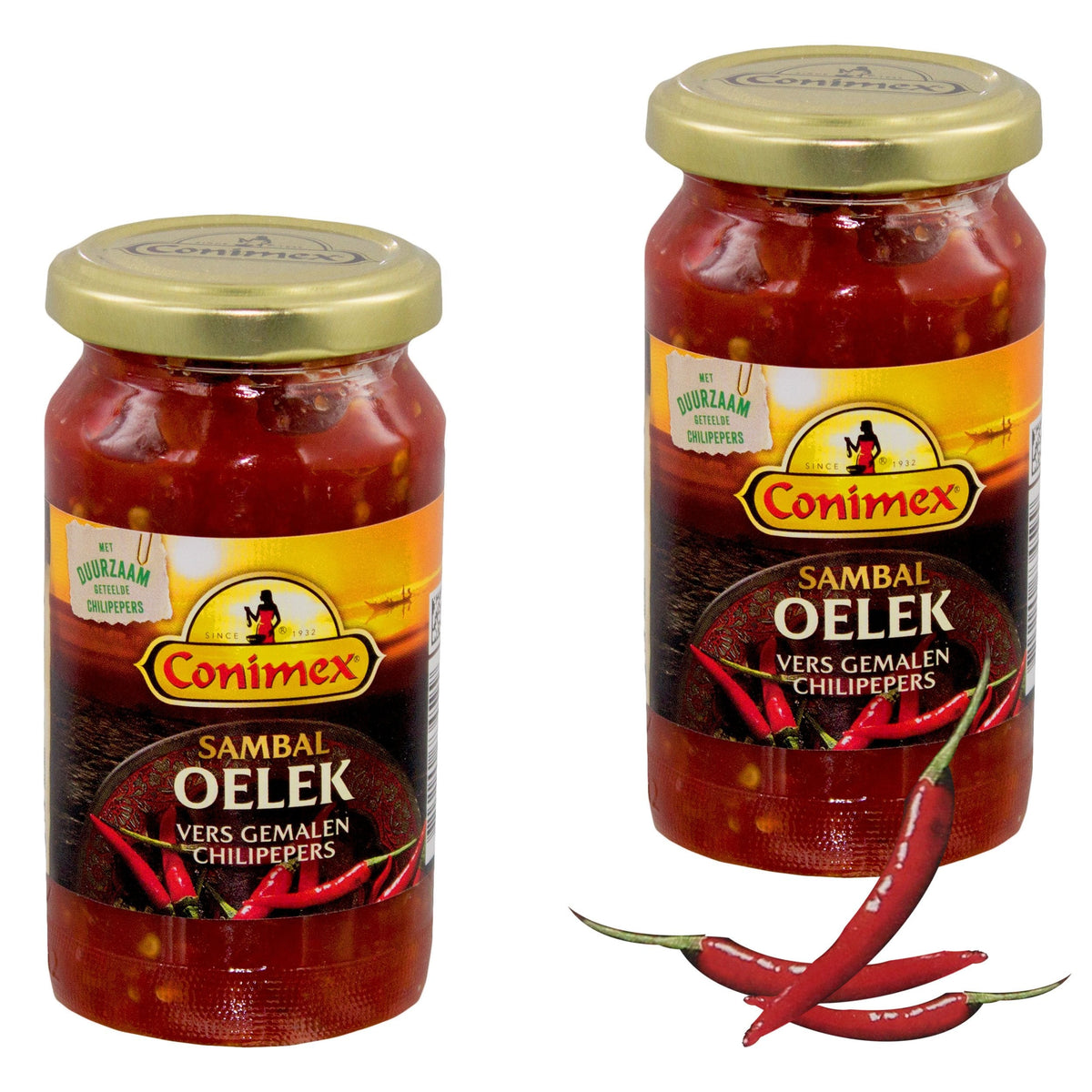 Conimex Sambal Oelek, Set of 2, Indonesische Chili Paste, Gravy, Sauce Spices, Sharp, 375 g